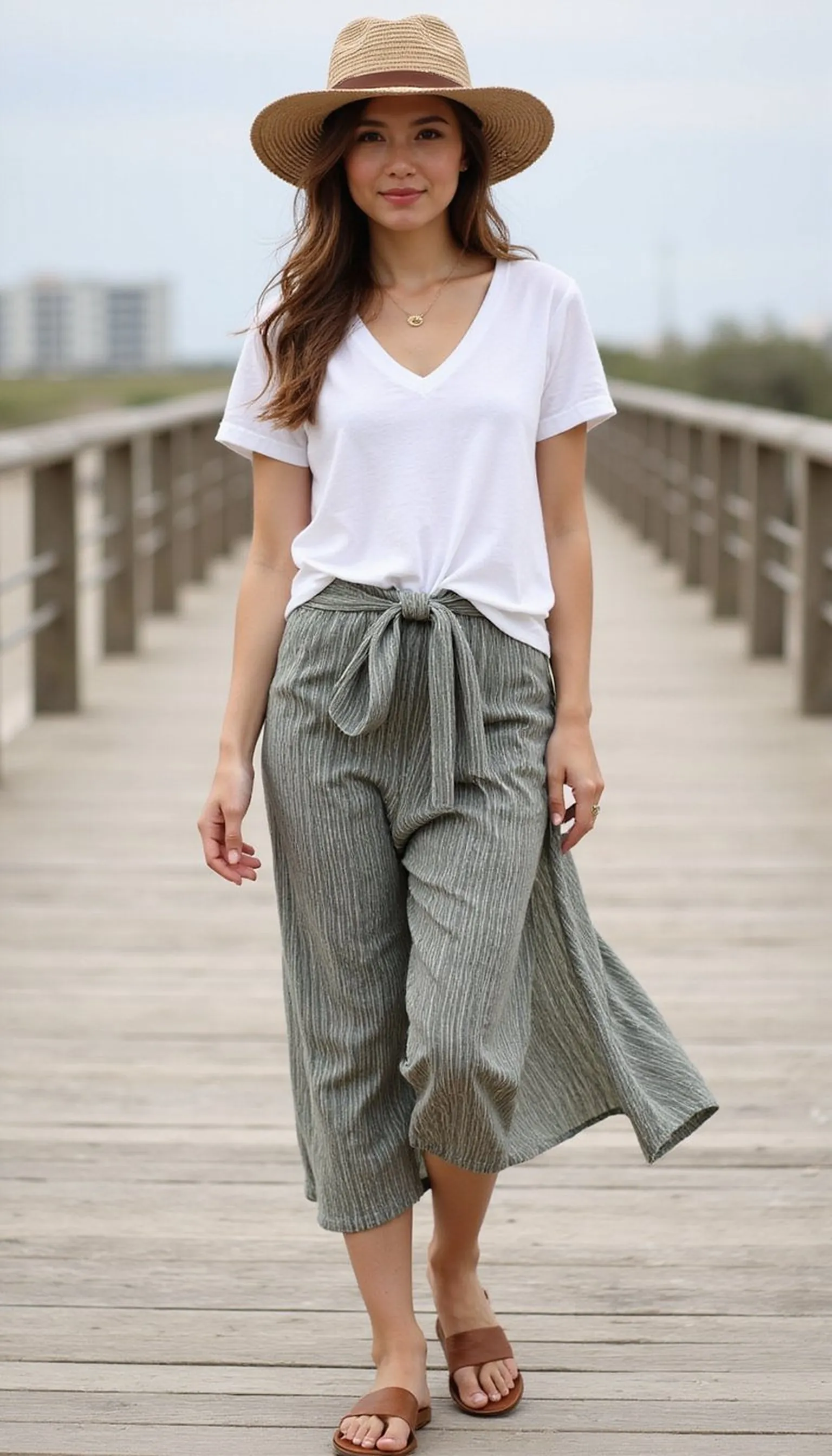 Striped sarong skirt with a simple tee—casual chic