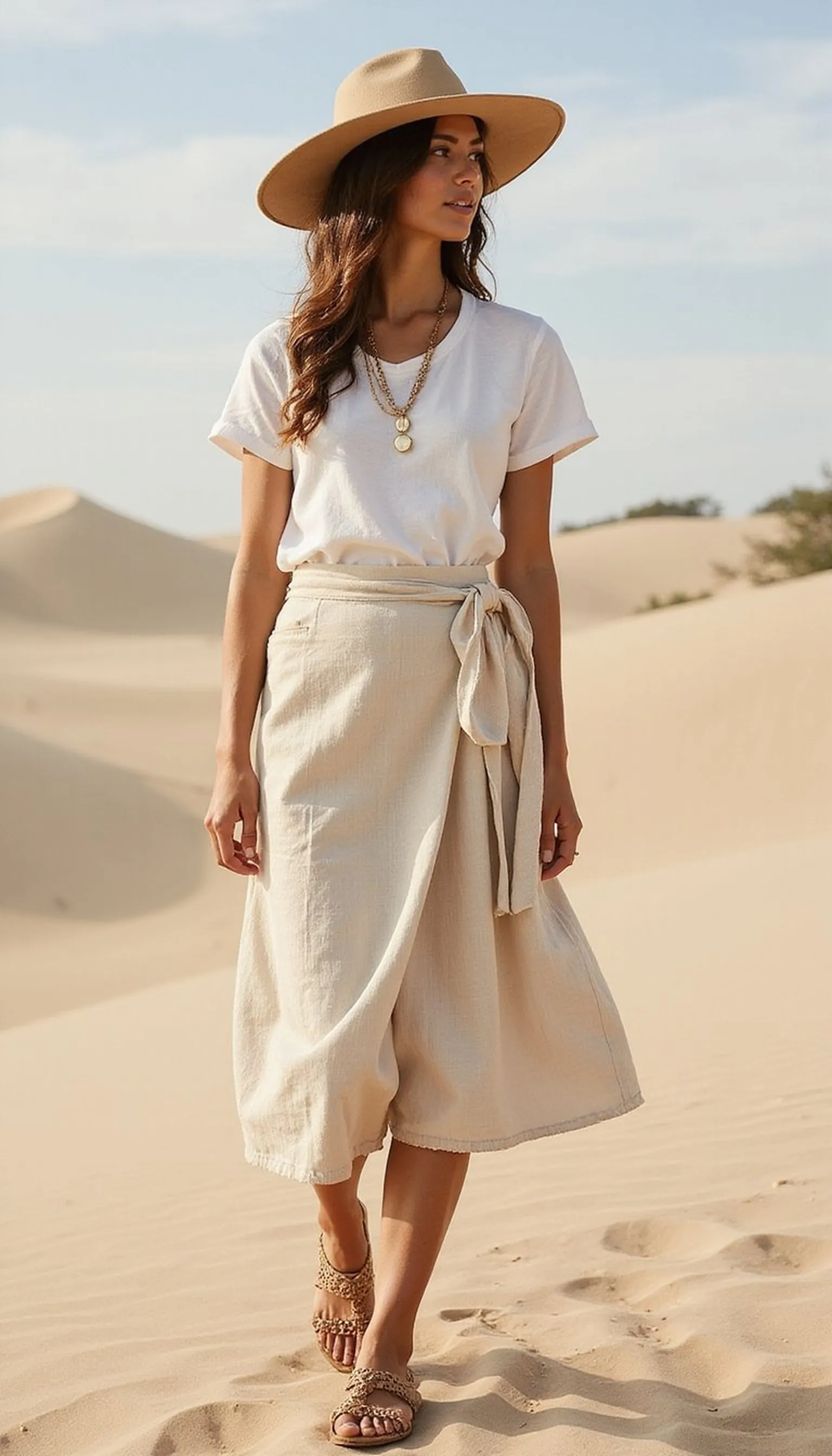 Wrap ankle-length skirt with sun-ready top