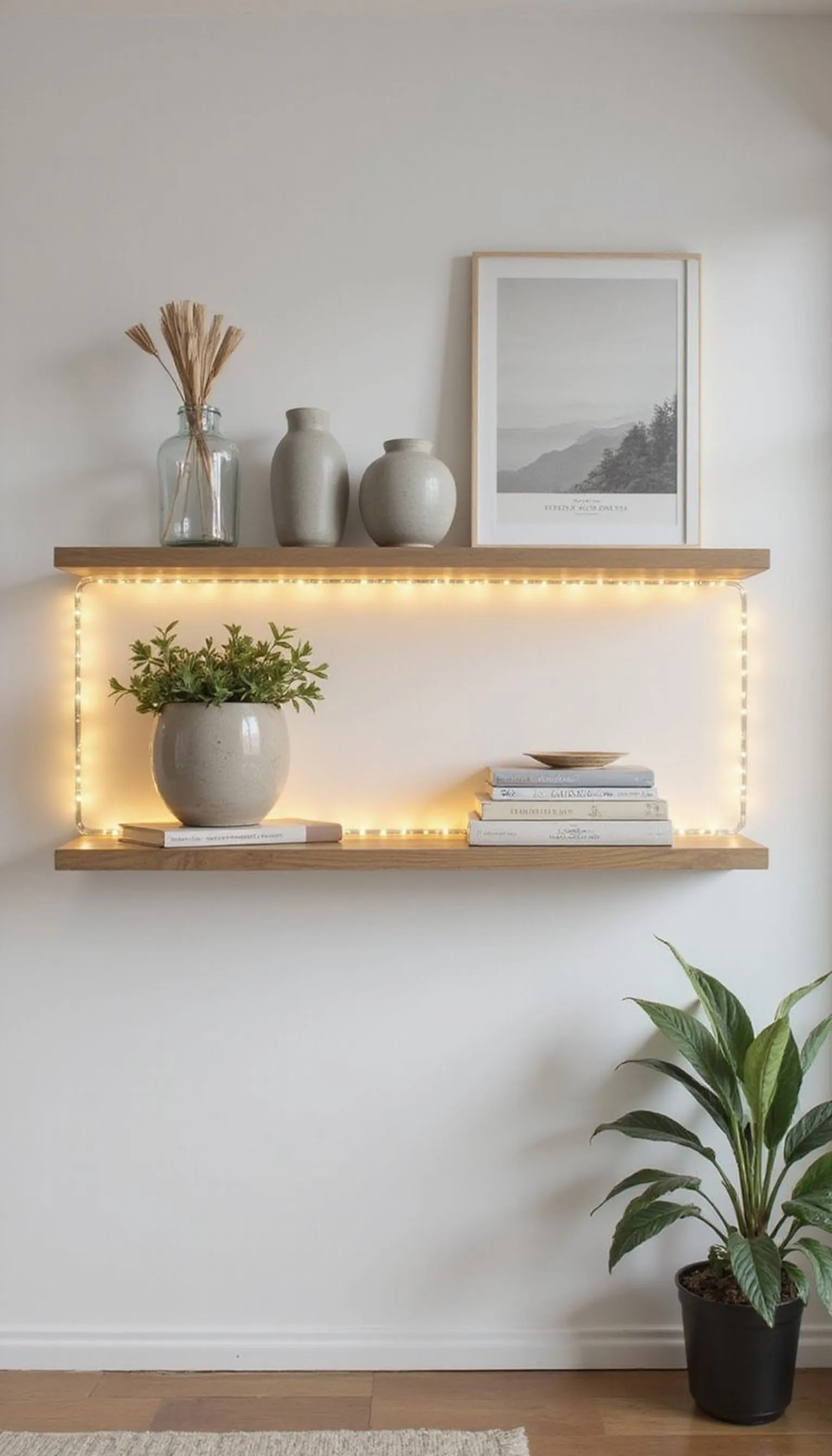 Adhesive LED strips for floating shelf accents
