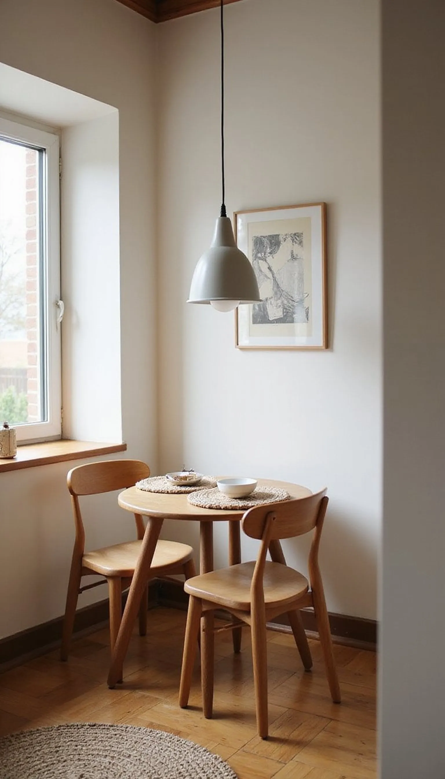 Battery pendant over a renter-friendly dining nook