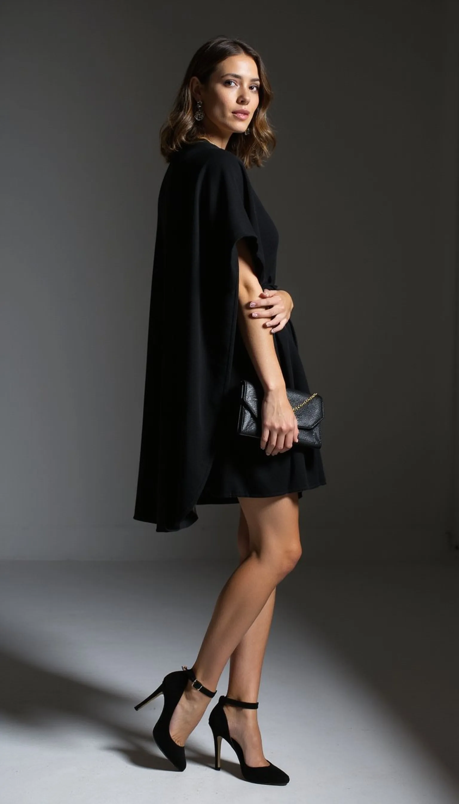 Cape dress for dramatic coverage and access
