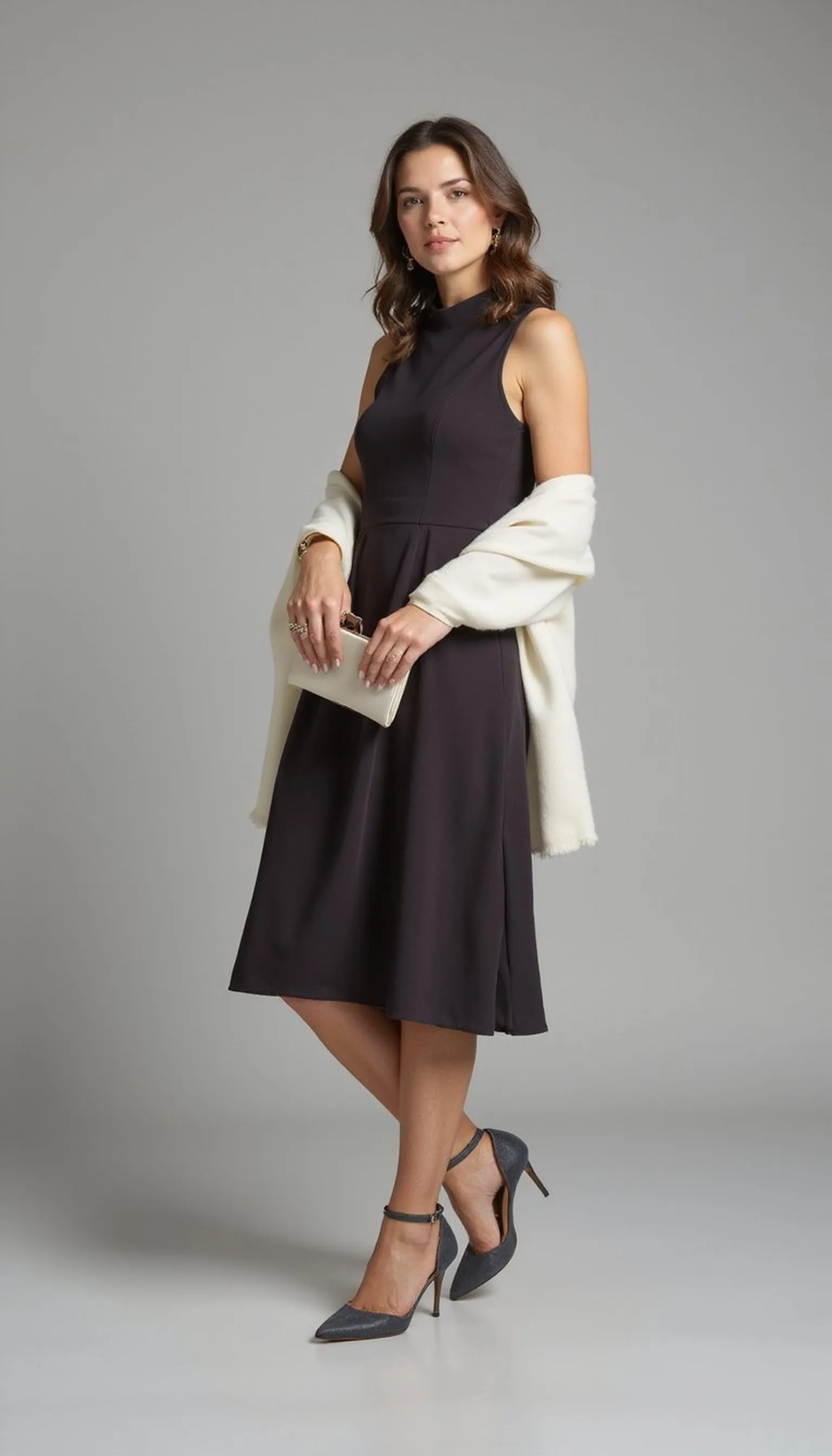 High-neck dress with hidden zip access