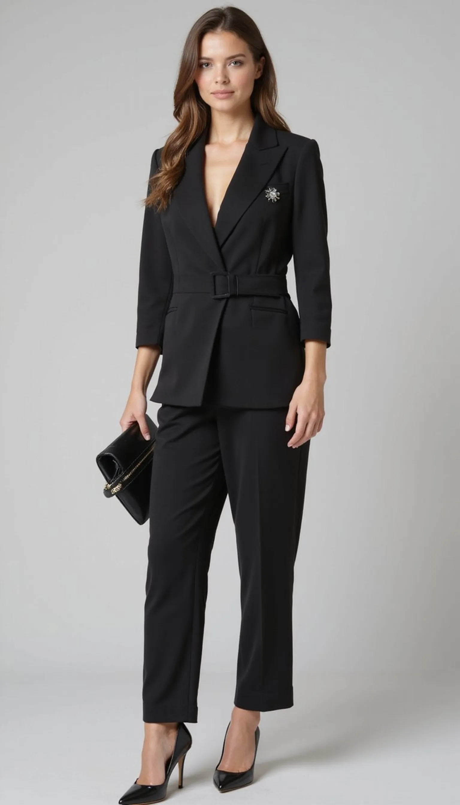 Nursing-friendly tuxedo jumpsuit — bold and practical