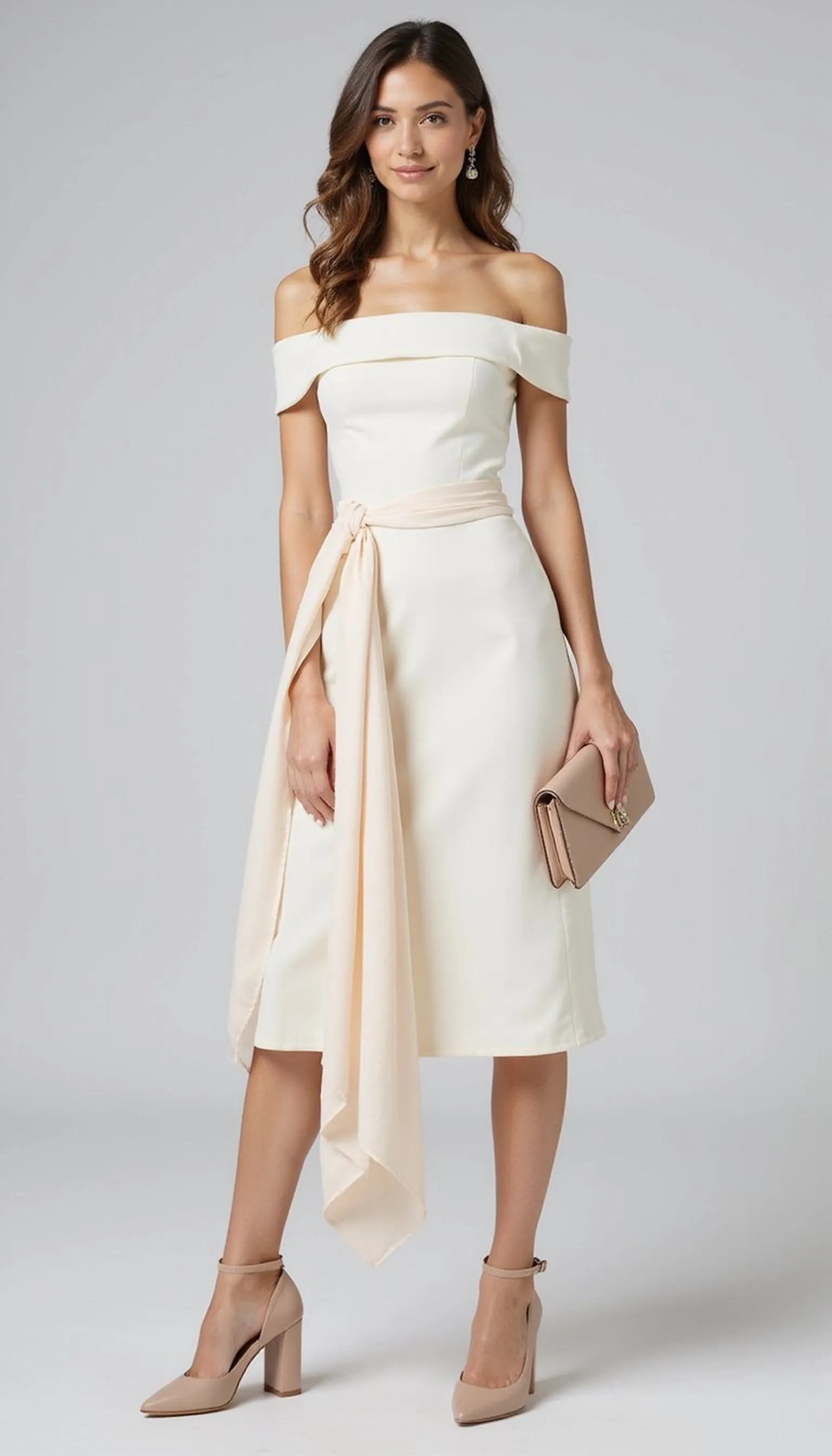 Off-shoulder dress with front panel access