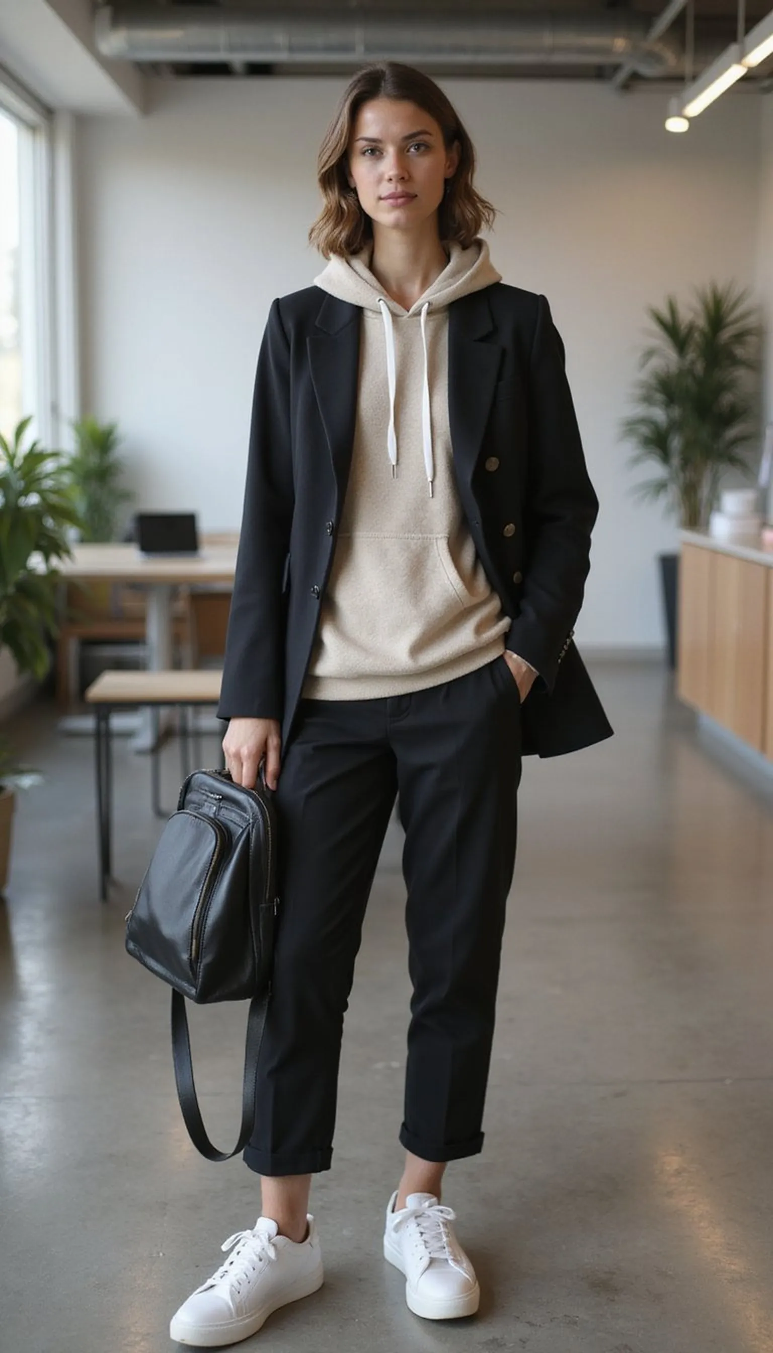 Blazer, hoodie, and sneakers for creative offices