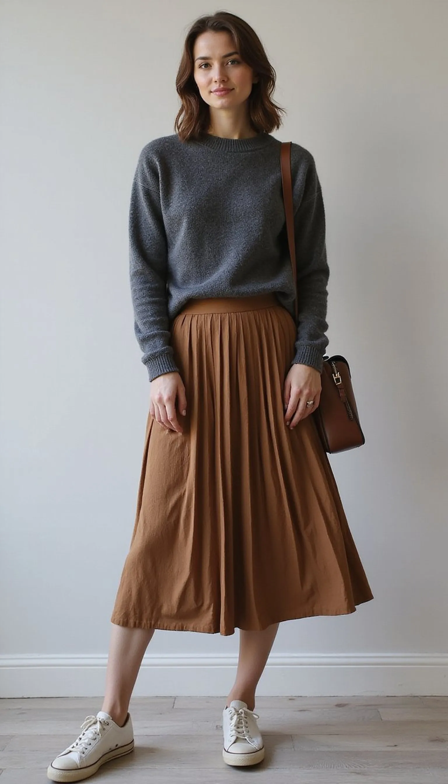 Midi skirt with cozy knit and canvas sneakers
