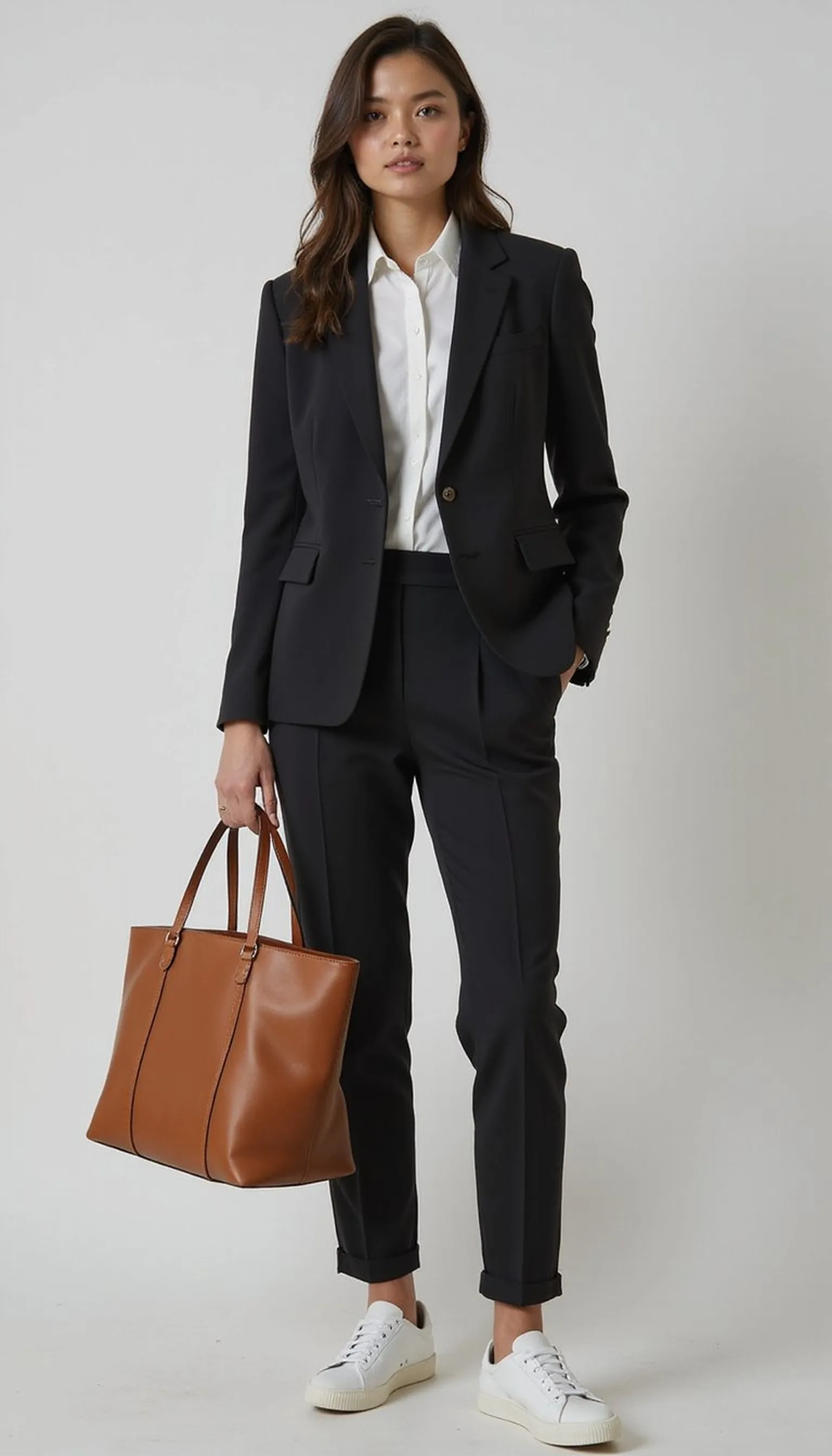 Tailored blazer with white leather sneakers