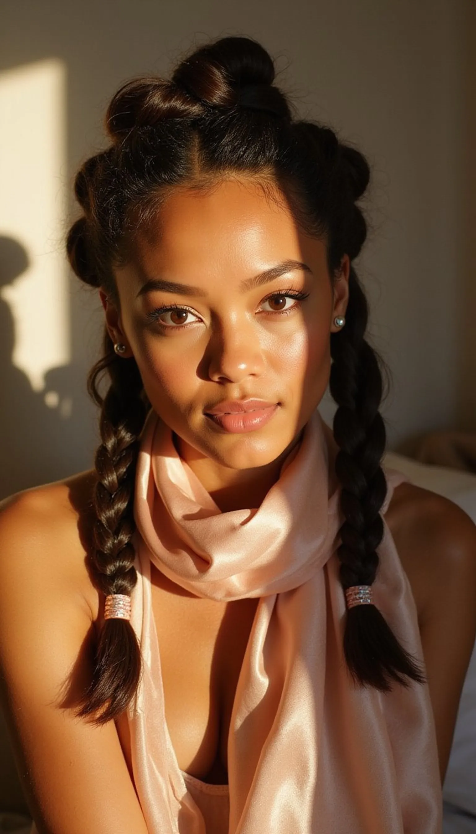 Flat Twists Secured With Satin Scarf Wrap