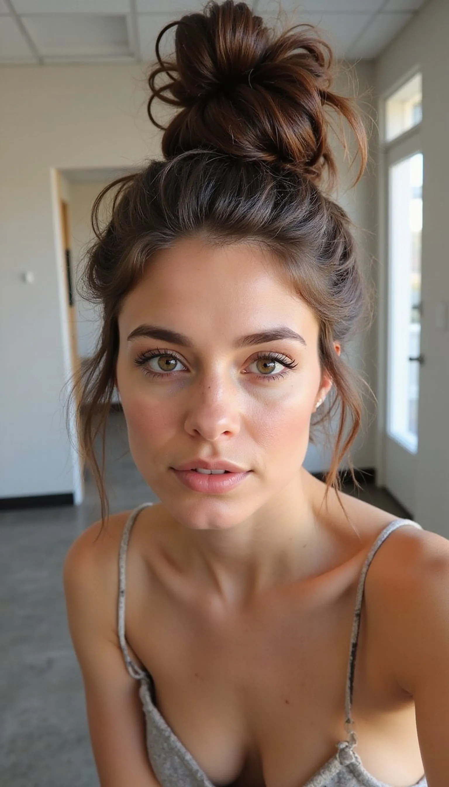 Messy Top Knot With Hair Net For Hygiene