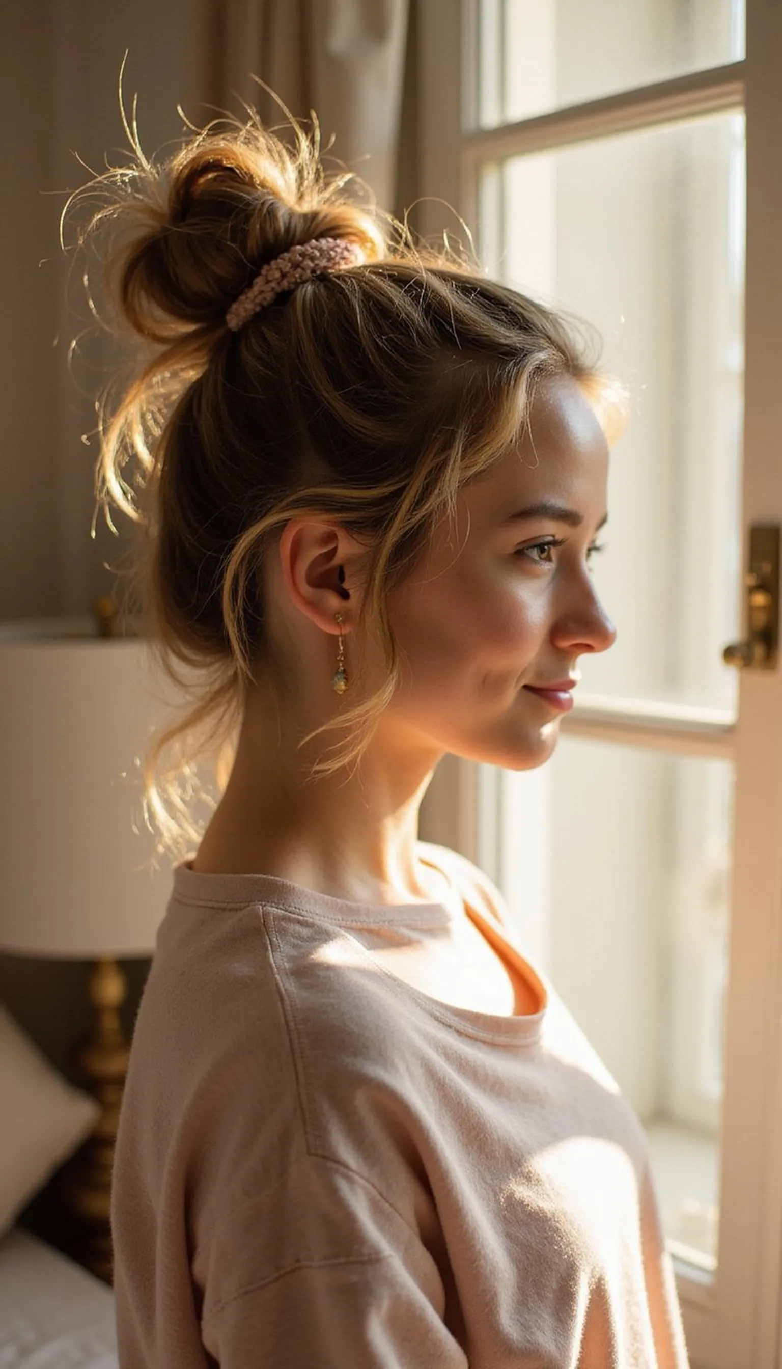 Messy Mini Bun With Hair Tie