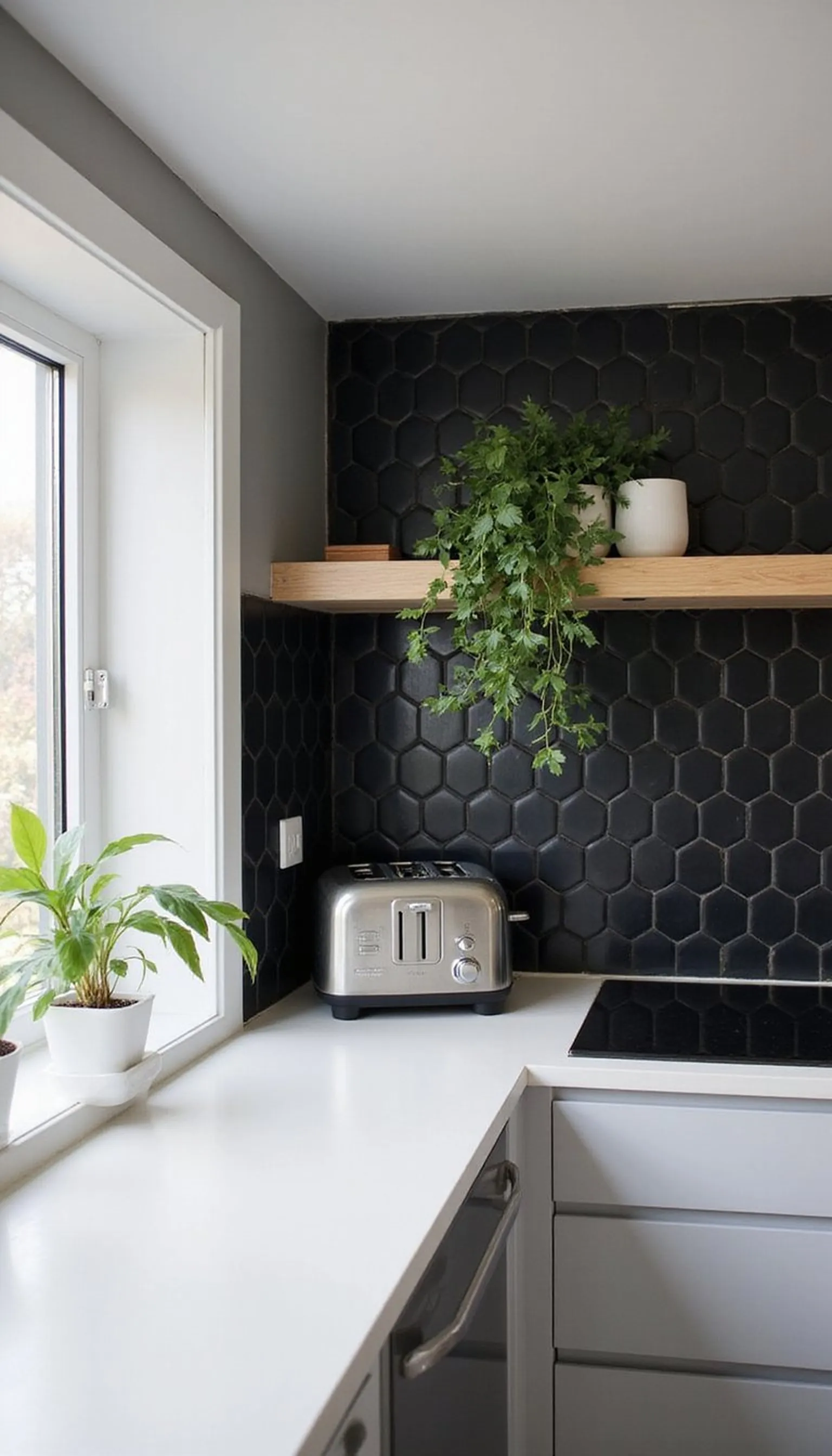 Black hexagon tiles for moody modern flair