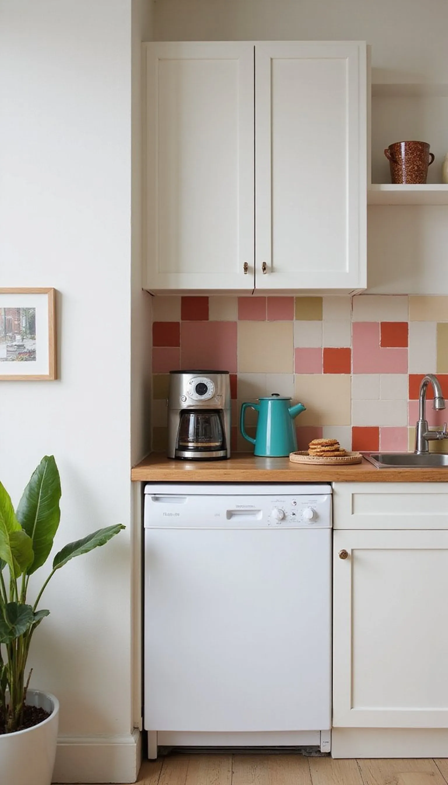 Bold color block backsplash for happy mornings