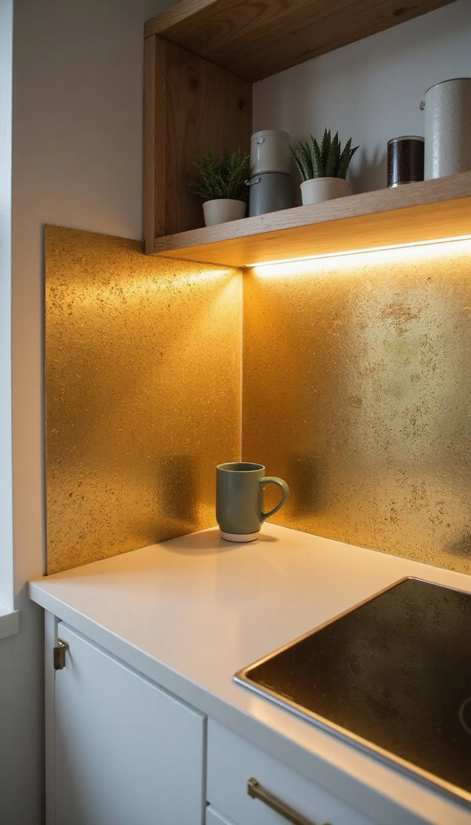 Metallic shimmer: brass-look peel-and-stick sheets