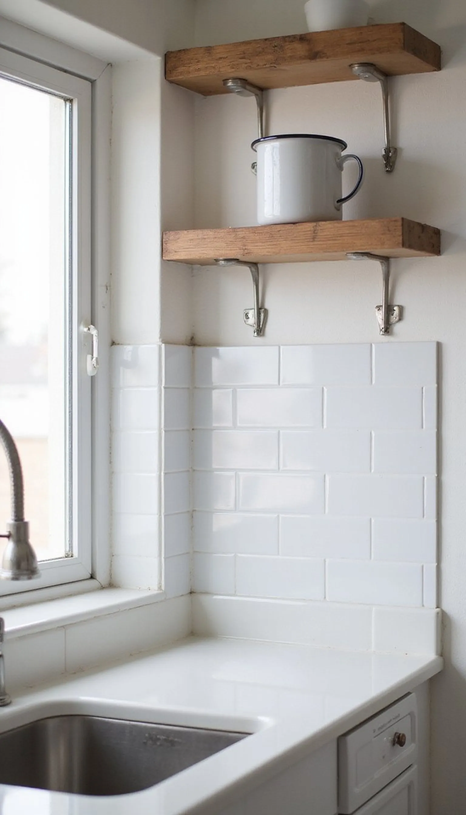 White grout-look peel-and-stick for farmhouse ease