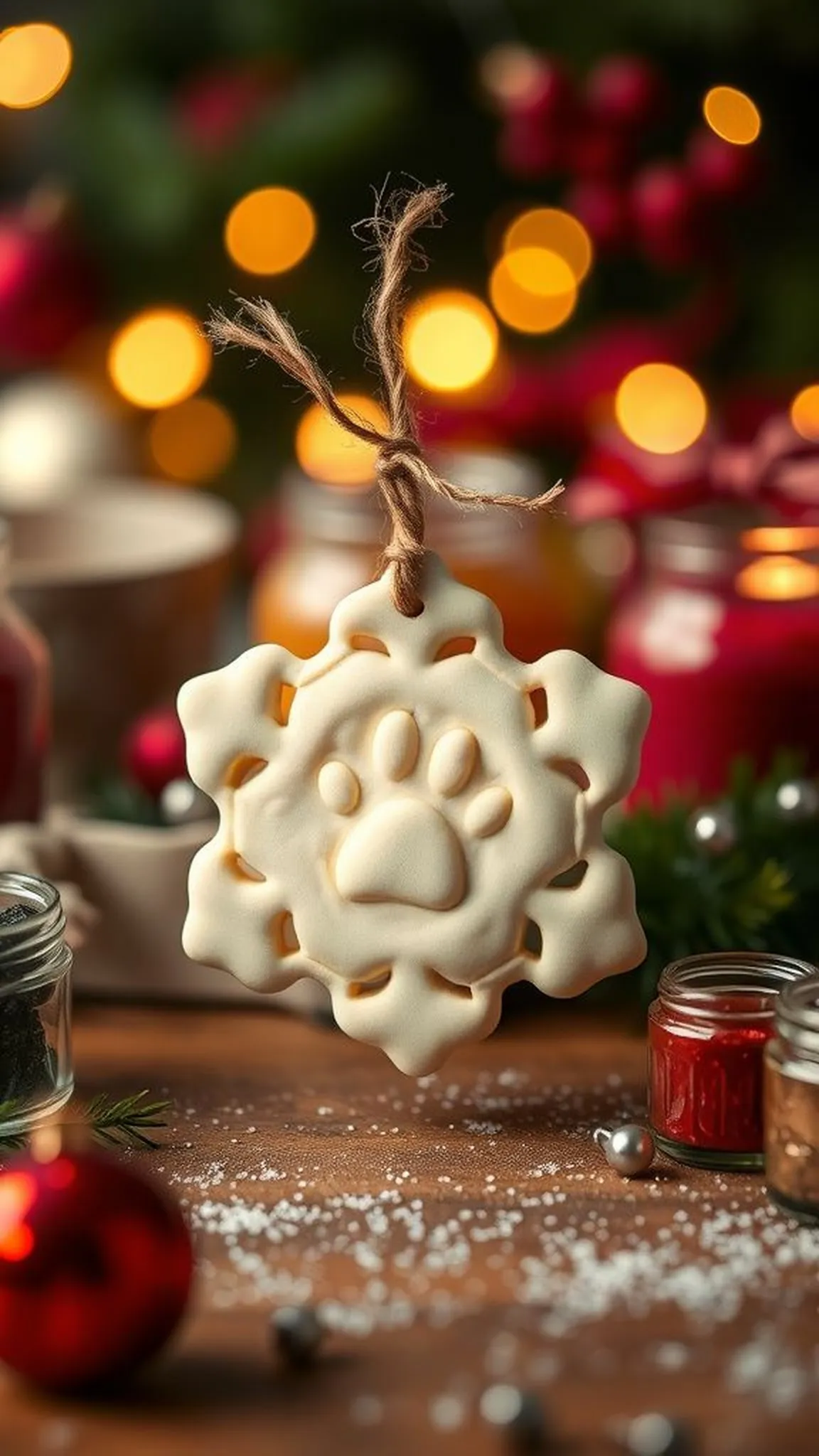 Seasonal holiday paw print ornament idea