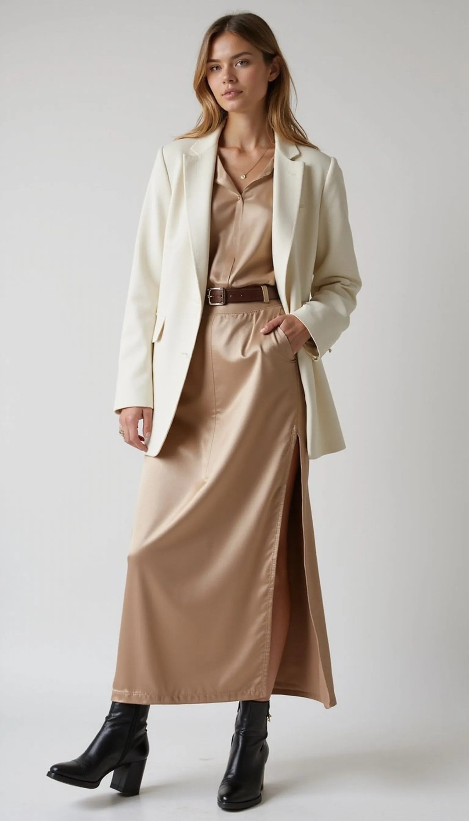 Blazer + satin slip for polished office style