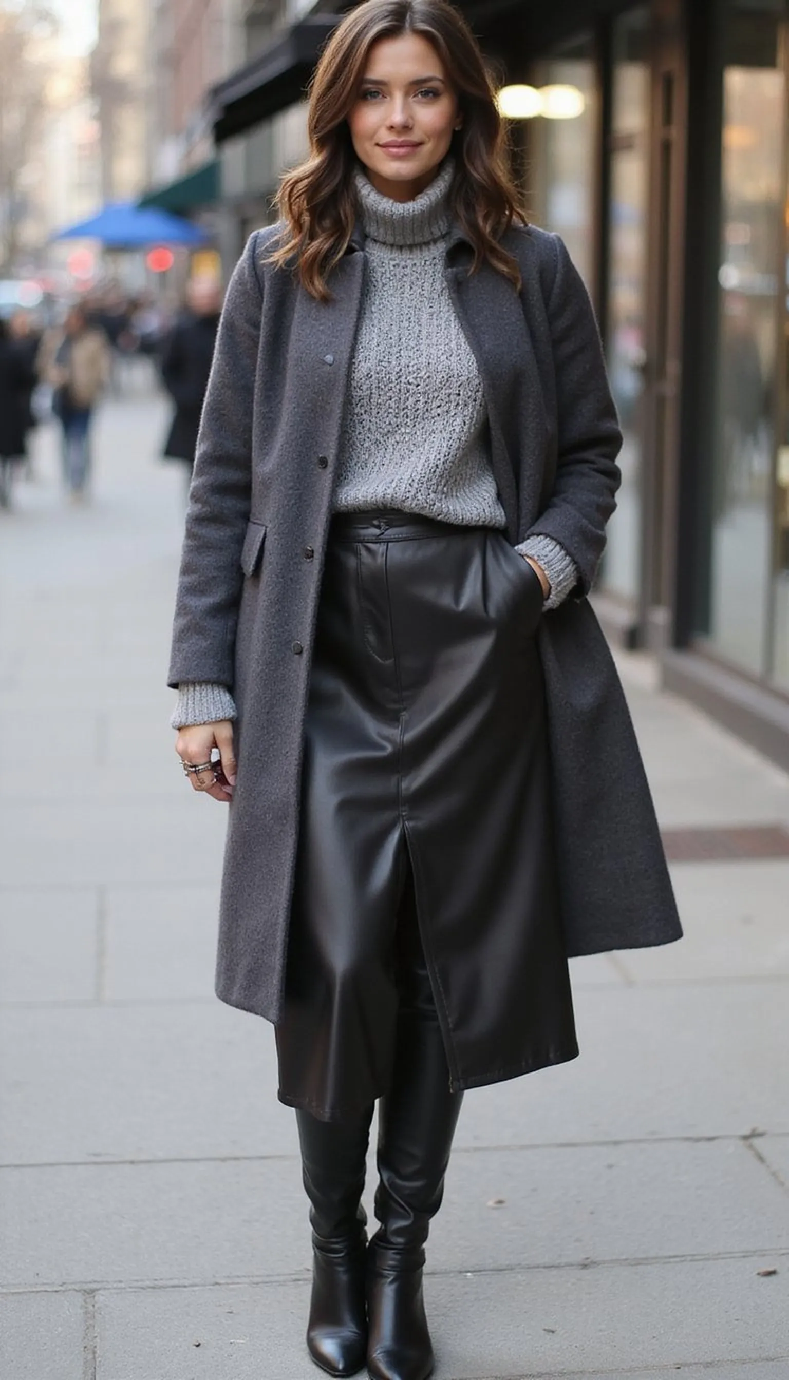 Cozy turtleneck and satin midi for winter days
