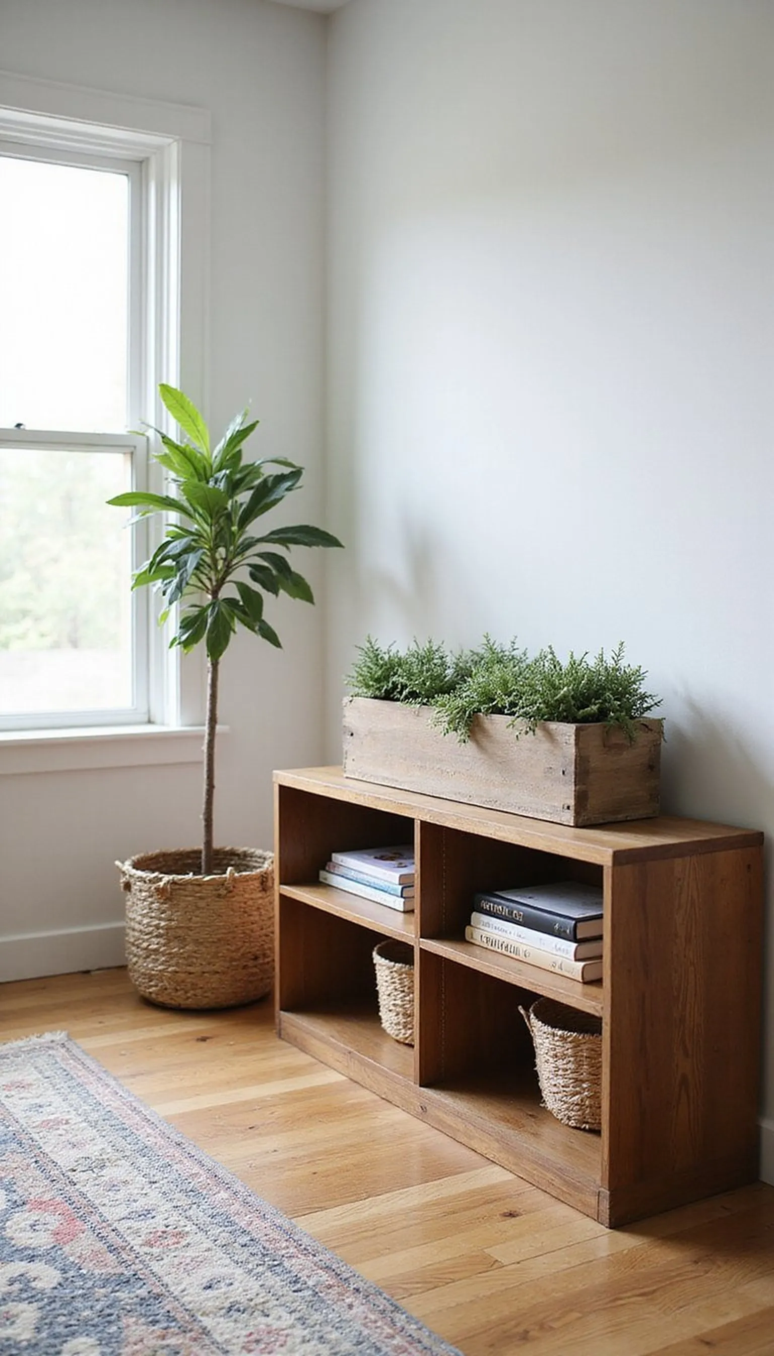 Bookcase plus planter nook for cozy separation