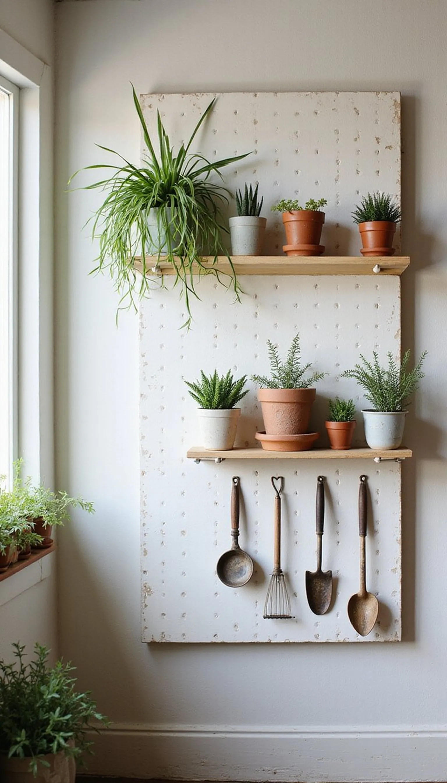 Pegboard plant wall for movers and makers