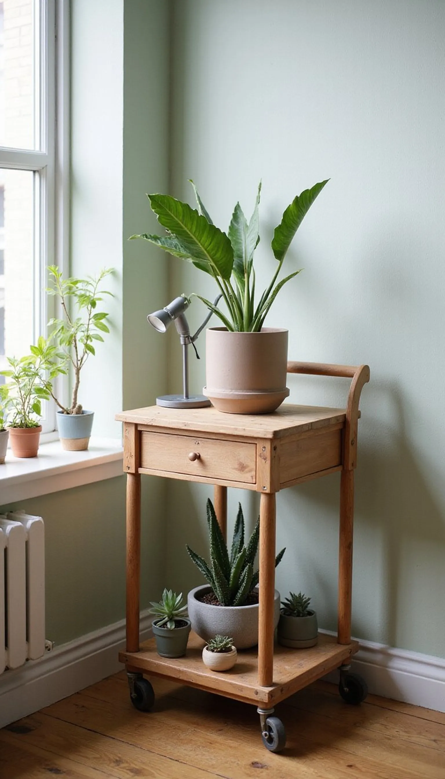 Rolling plant cart as a playful movable divider