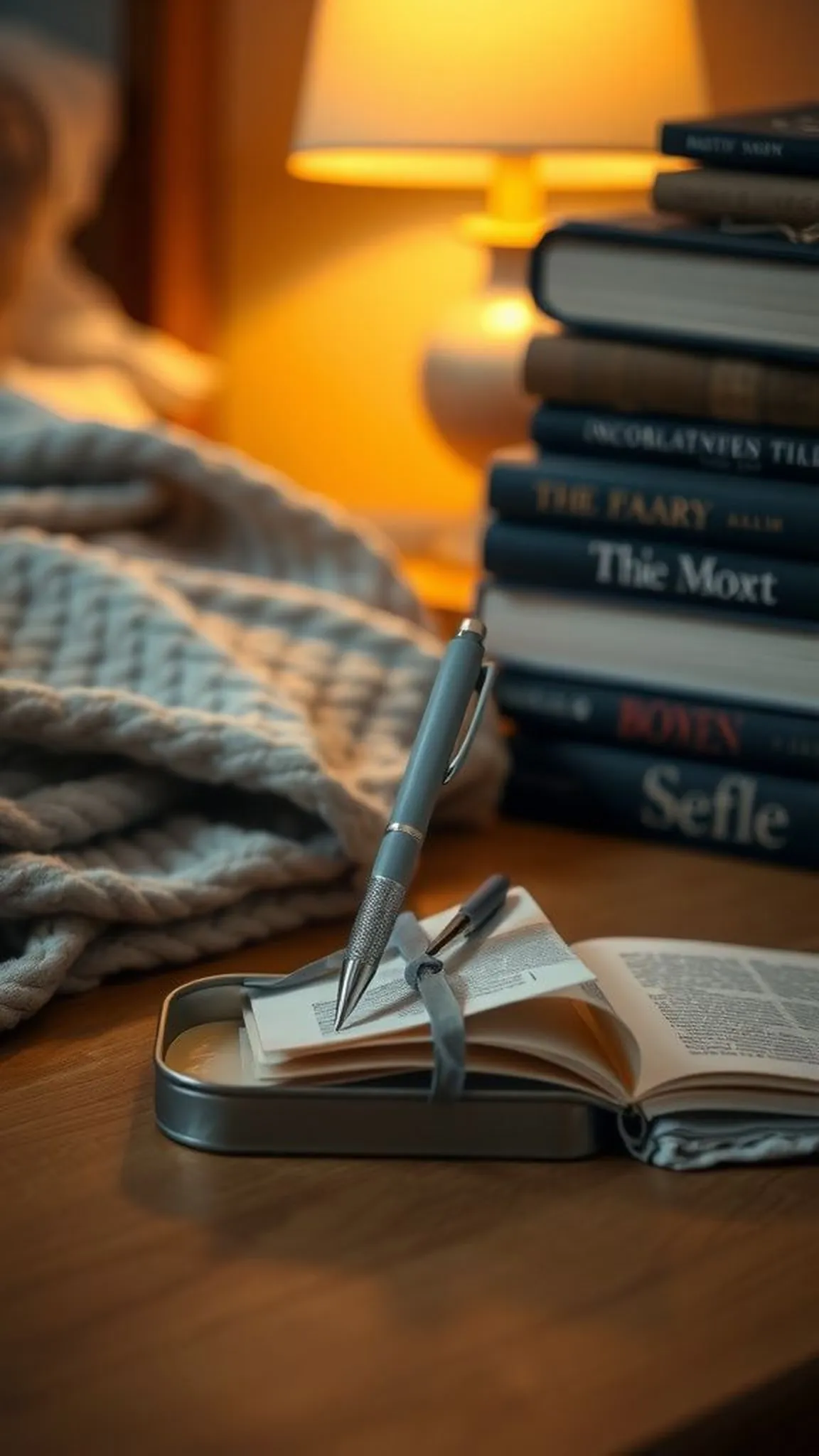 Bookmark and pen duo tin with elastic loop