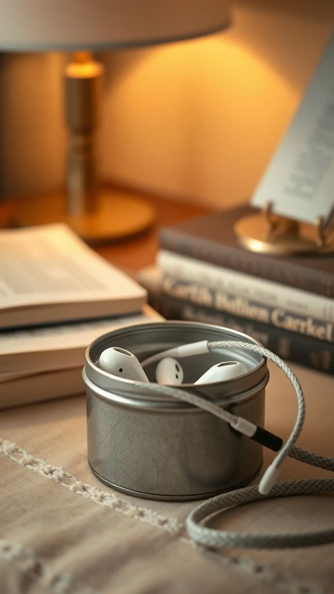 Cord keeper tin for earbuds and chargers