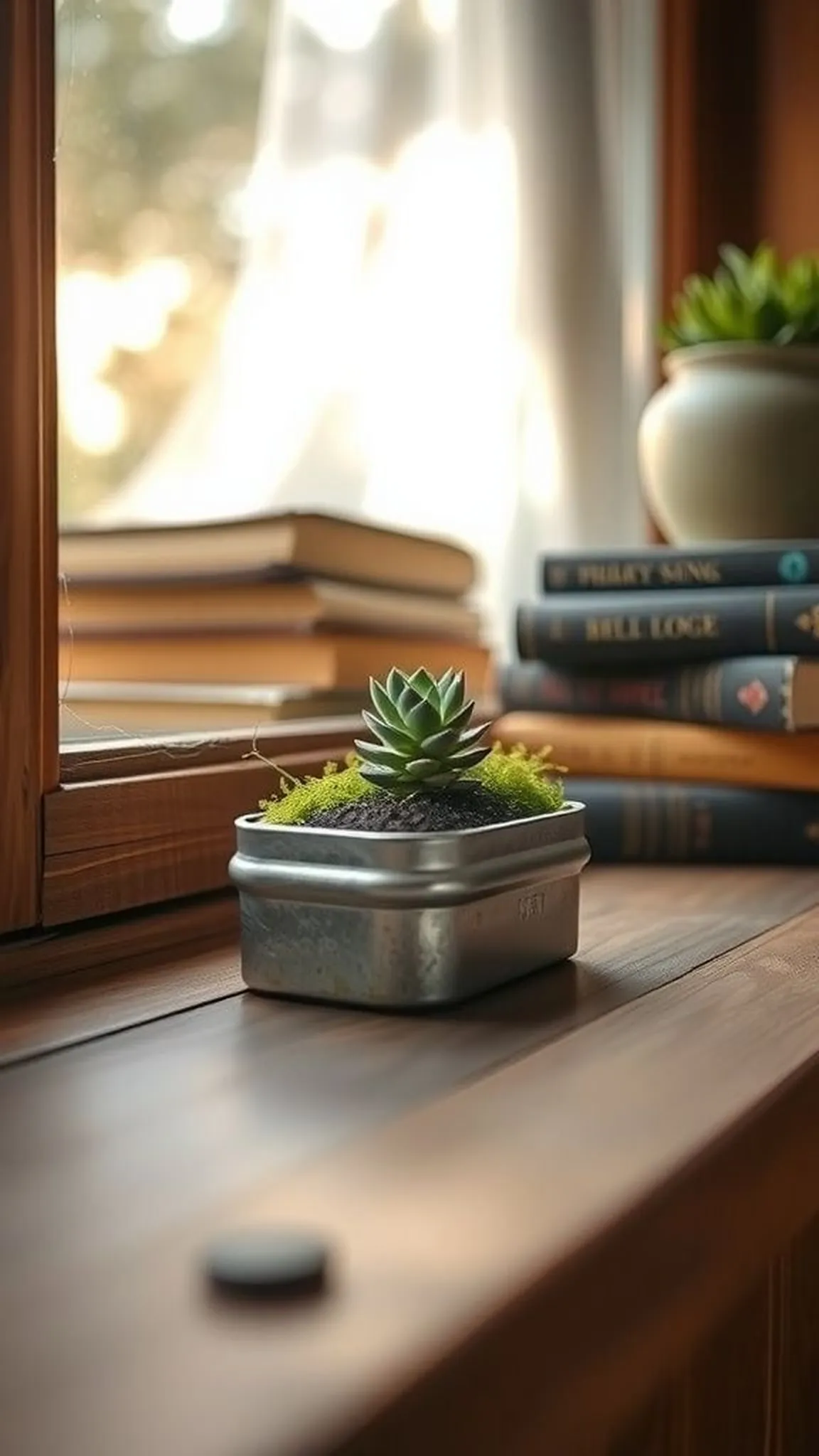 Mini planter tin with moss and succulents