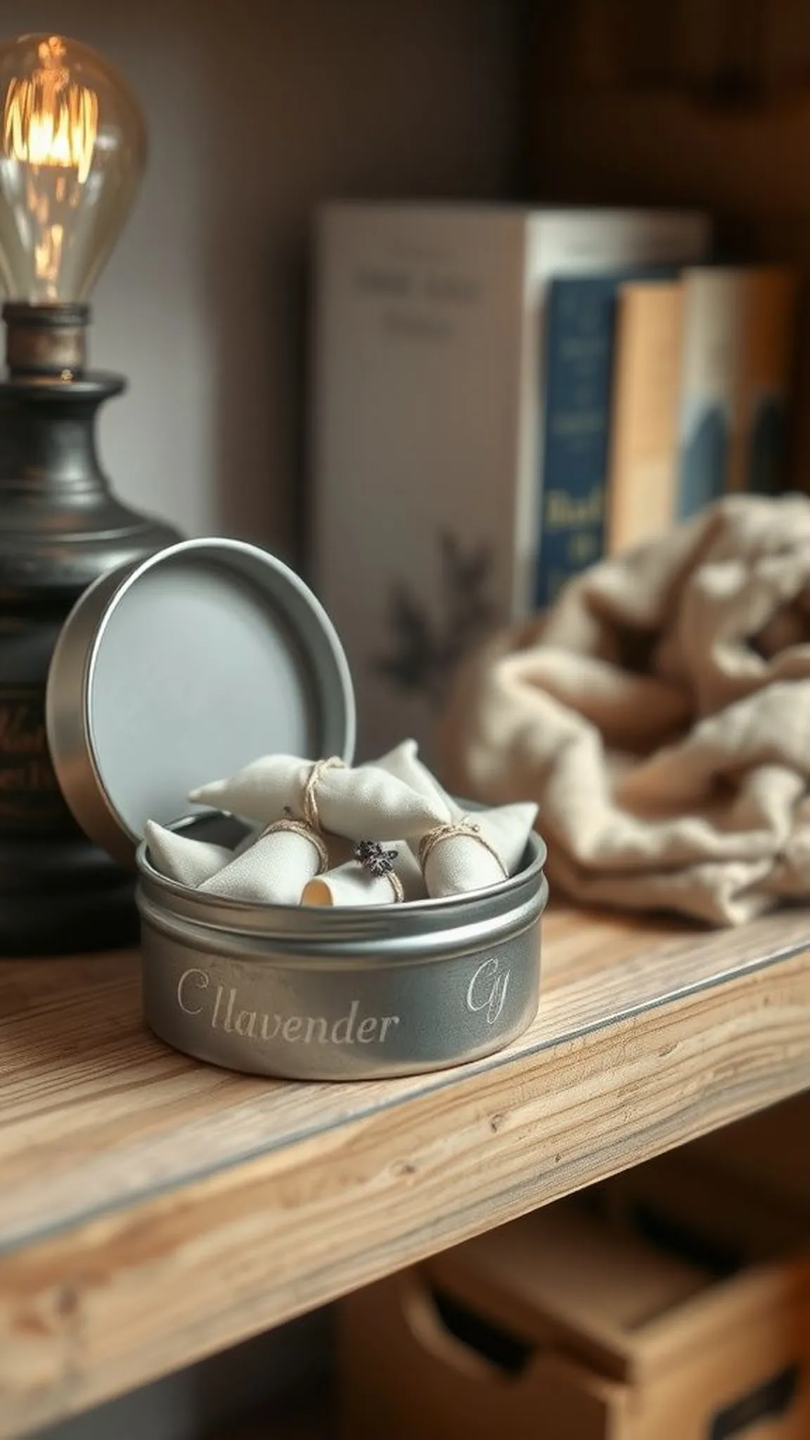 Scented drawer sachet storage tin