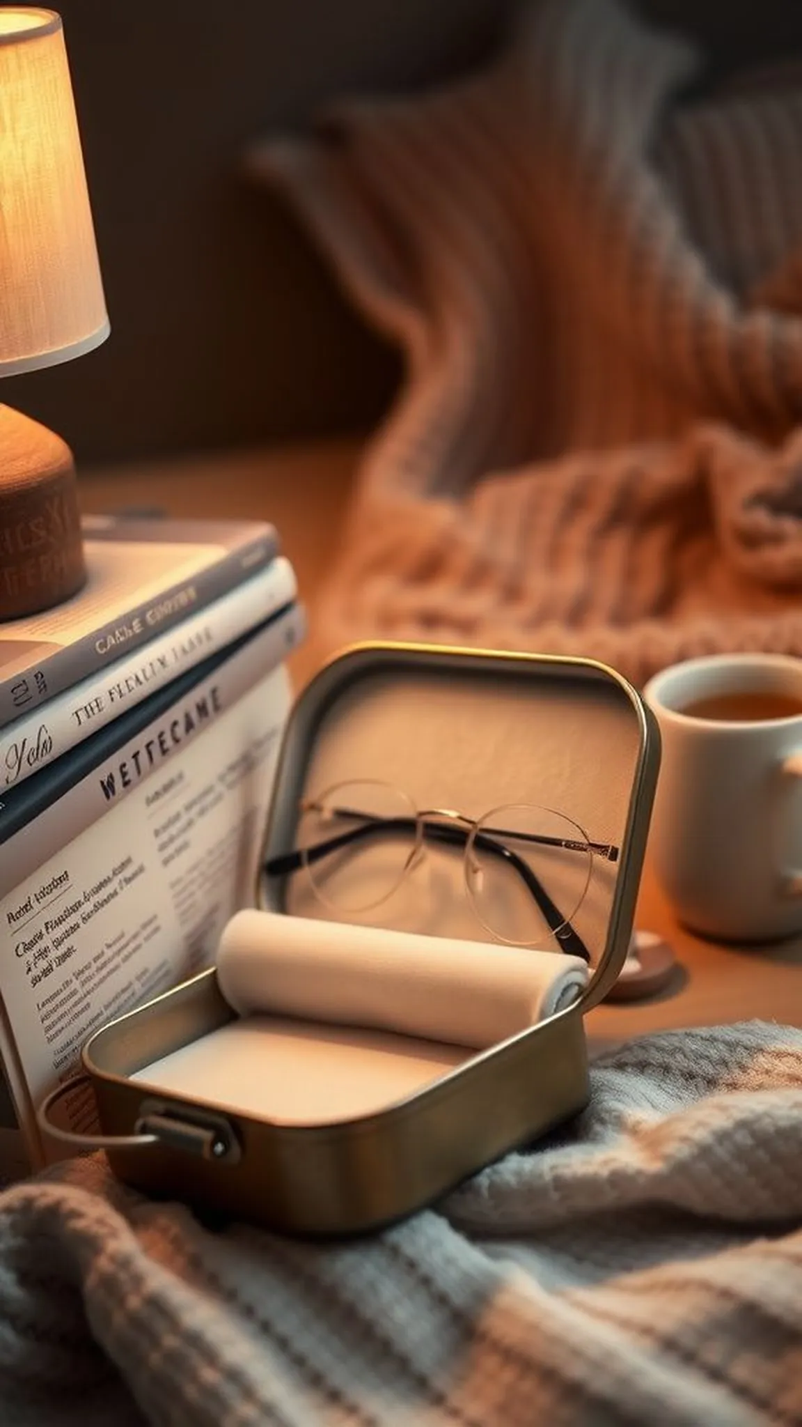 Soft-lined glasses case for bedside reading