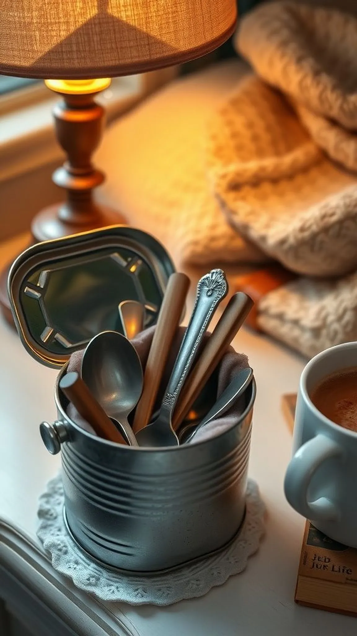 Tea spoon and stirrer keeper for late-night cocoa