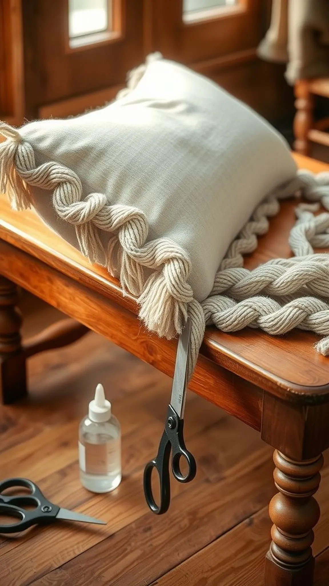 Braided fringe edge for a rustic lumbar pillow