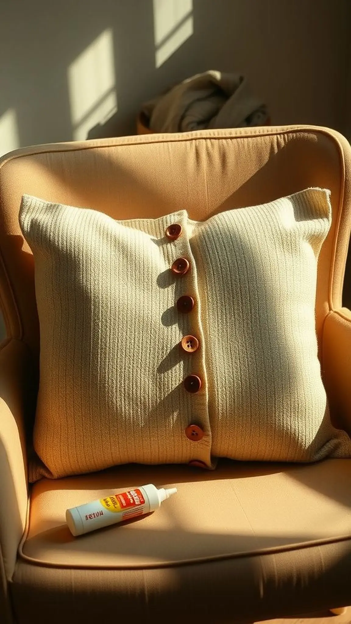 Buttoned cardigan front turned into a plush pillow