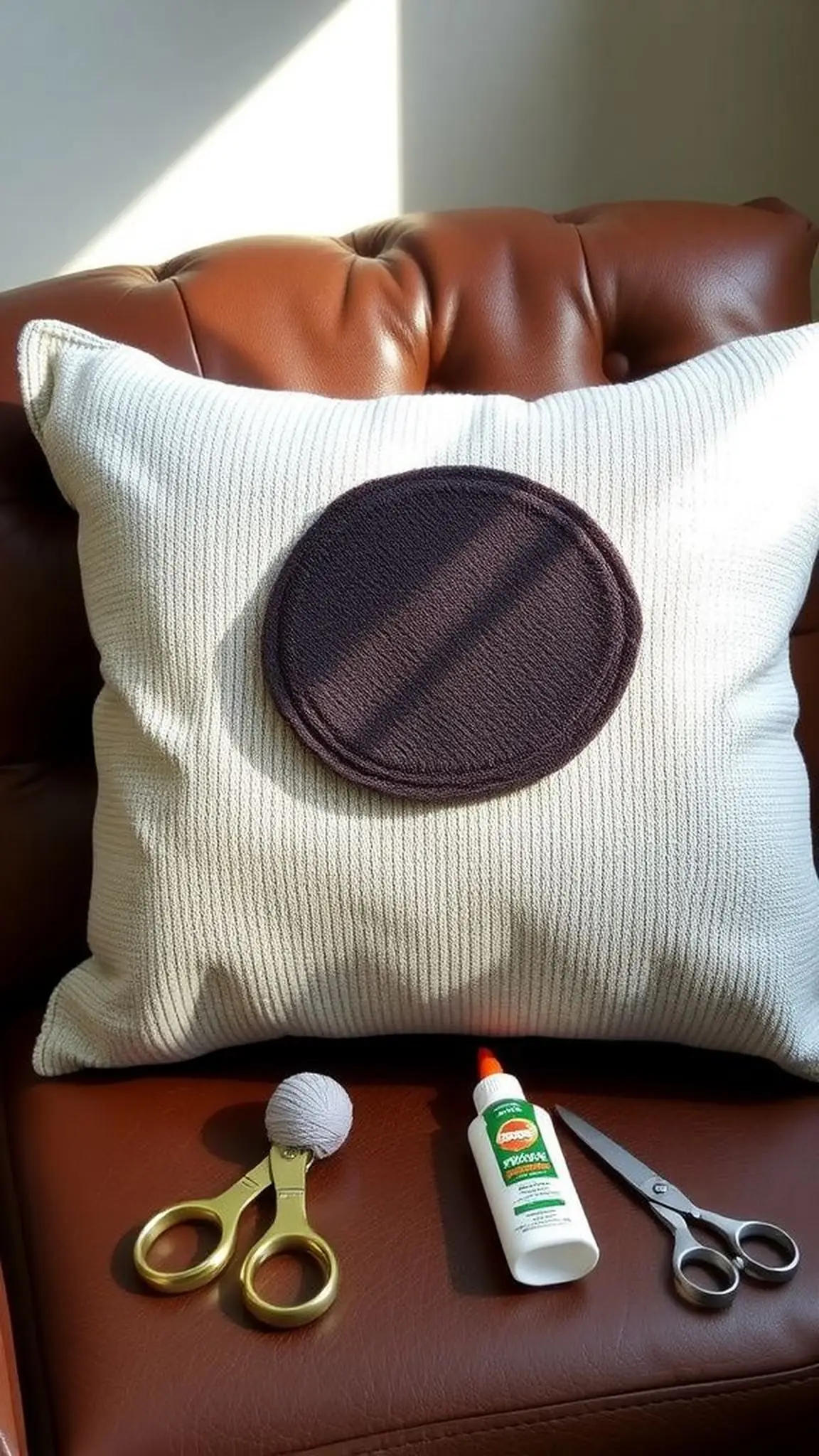 Elbow patch accent pillow with contrasting knit