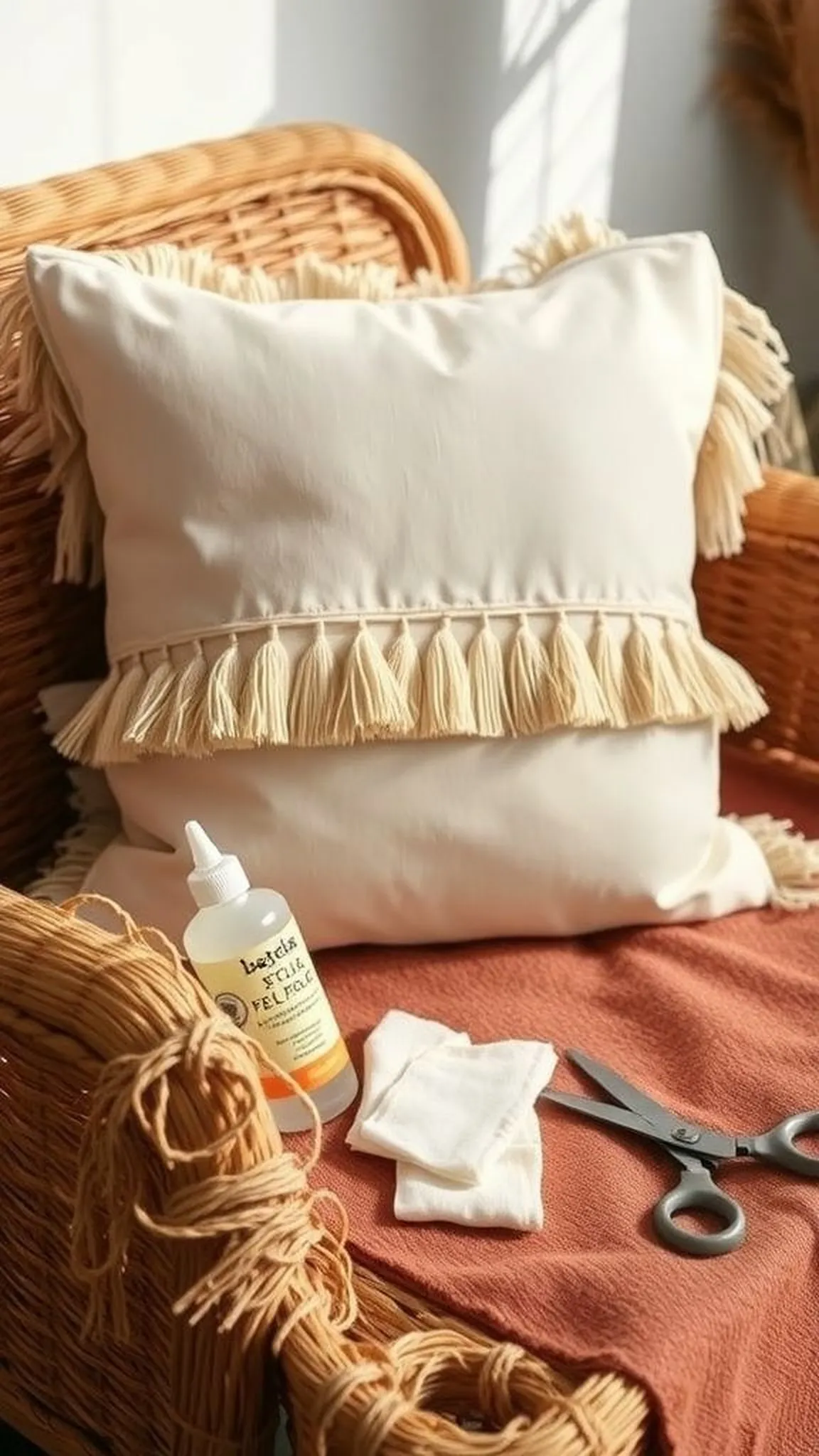 Layered cuff and fringe for boho square pillow