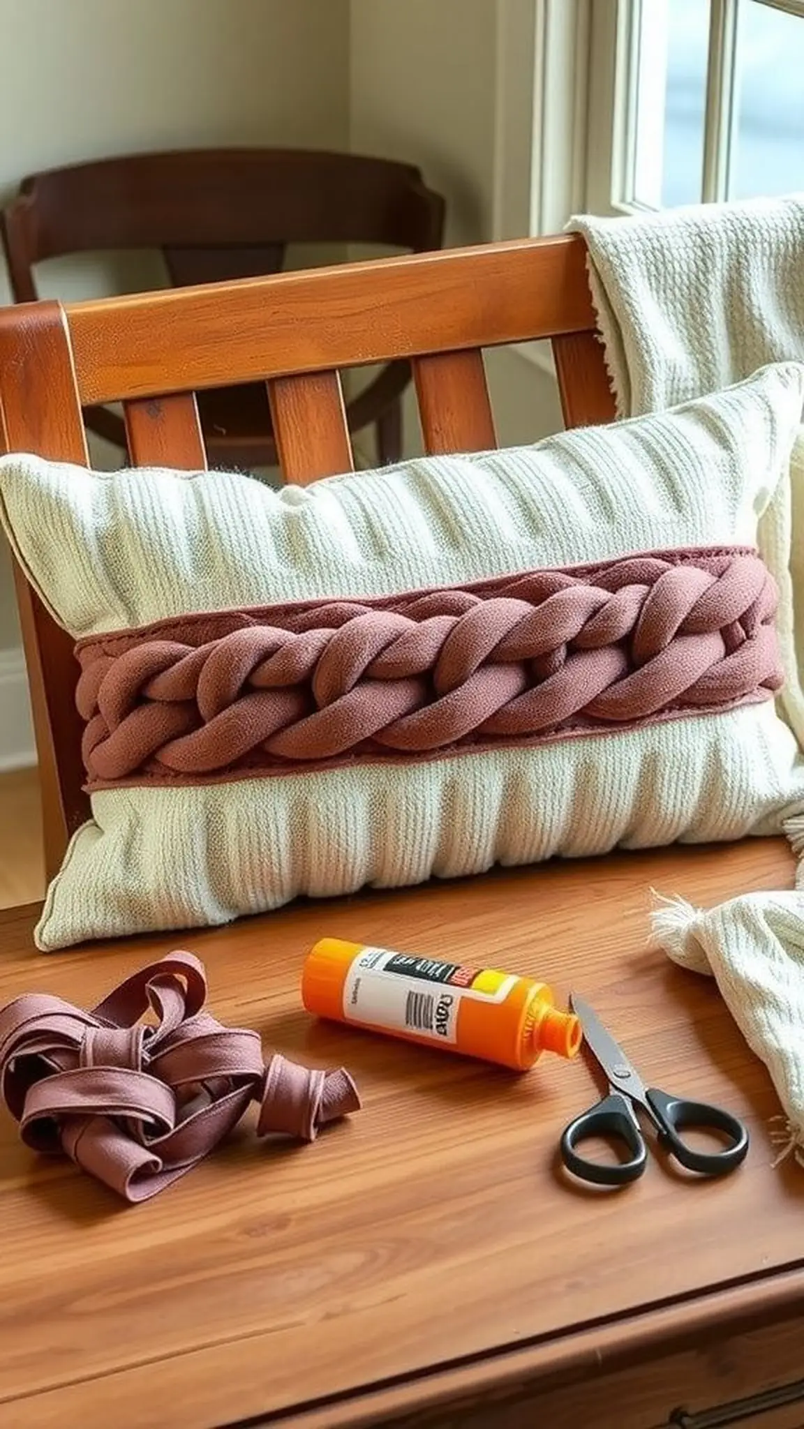 No-sew braided sleeve pillow with rustic charm