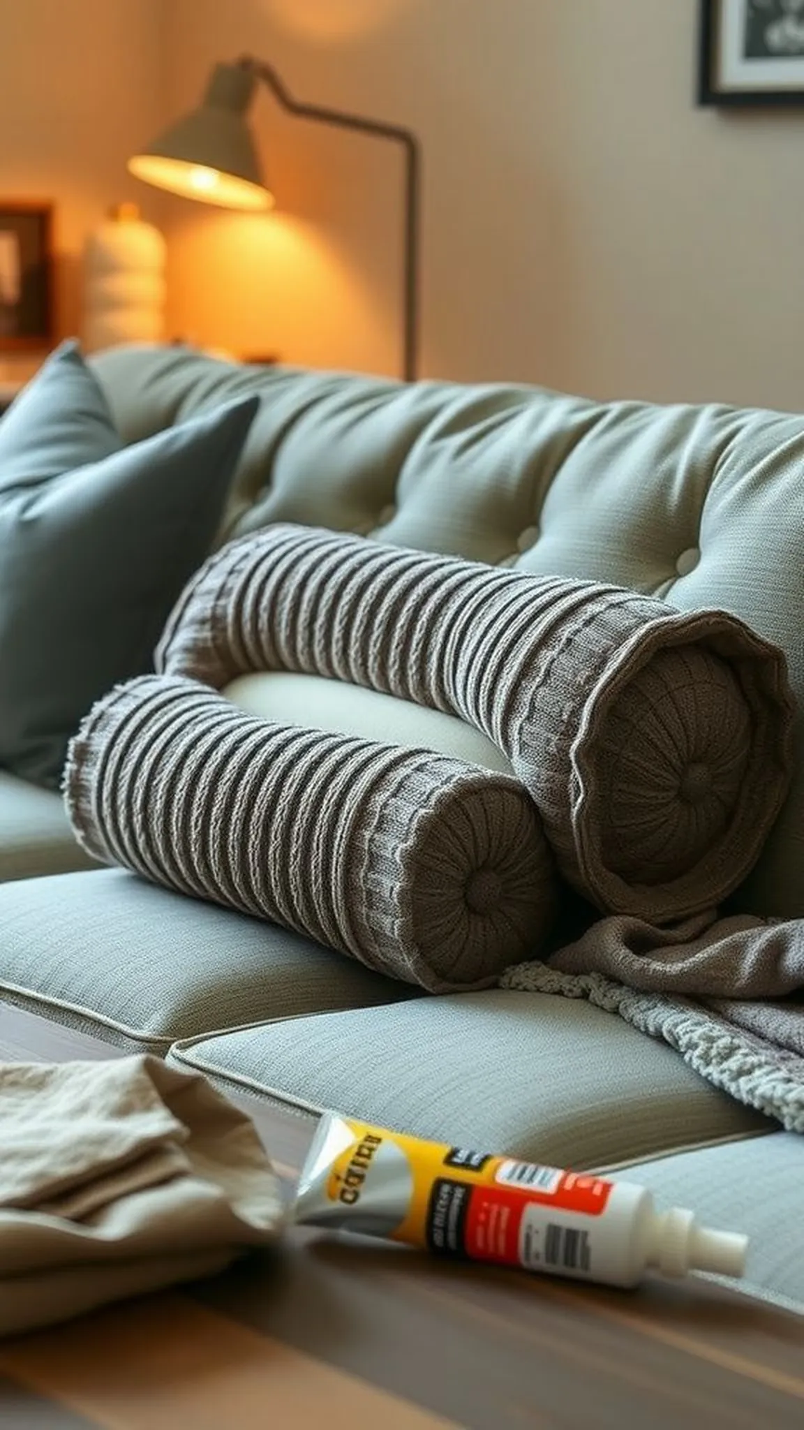 No-sew lumbar roll from a sweater sleeve