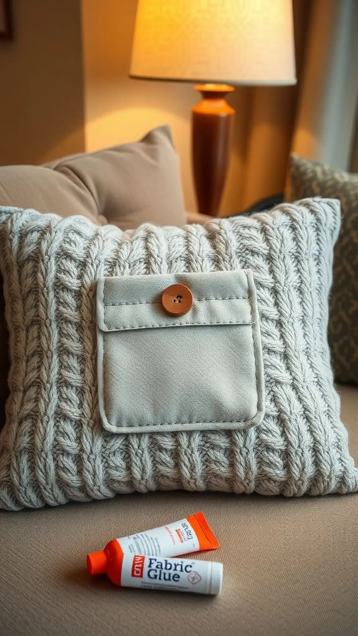 No-sew patch pocket pillow with button closure