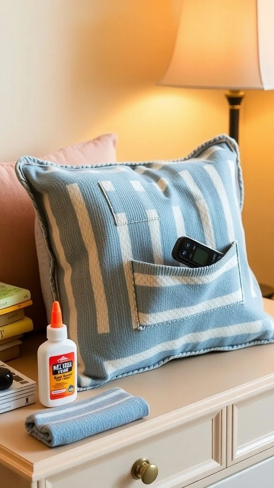 Pocketed sweater-back pillow with hidden storage