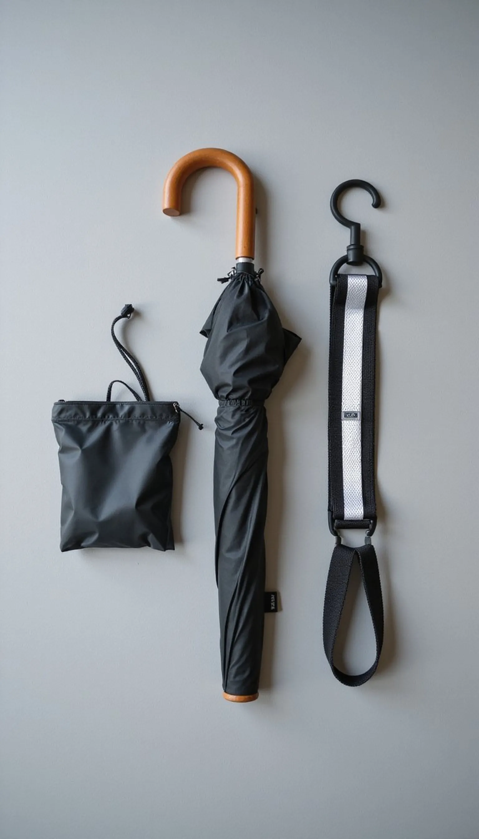 Compact umbrella and reflective gear for rainy nights