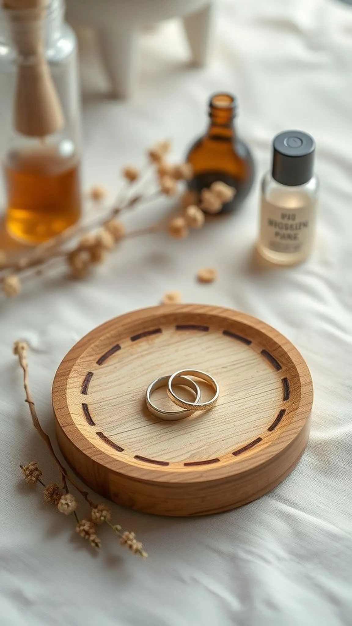 Cozy wooden jewelry dish with burned border