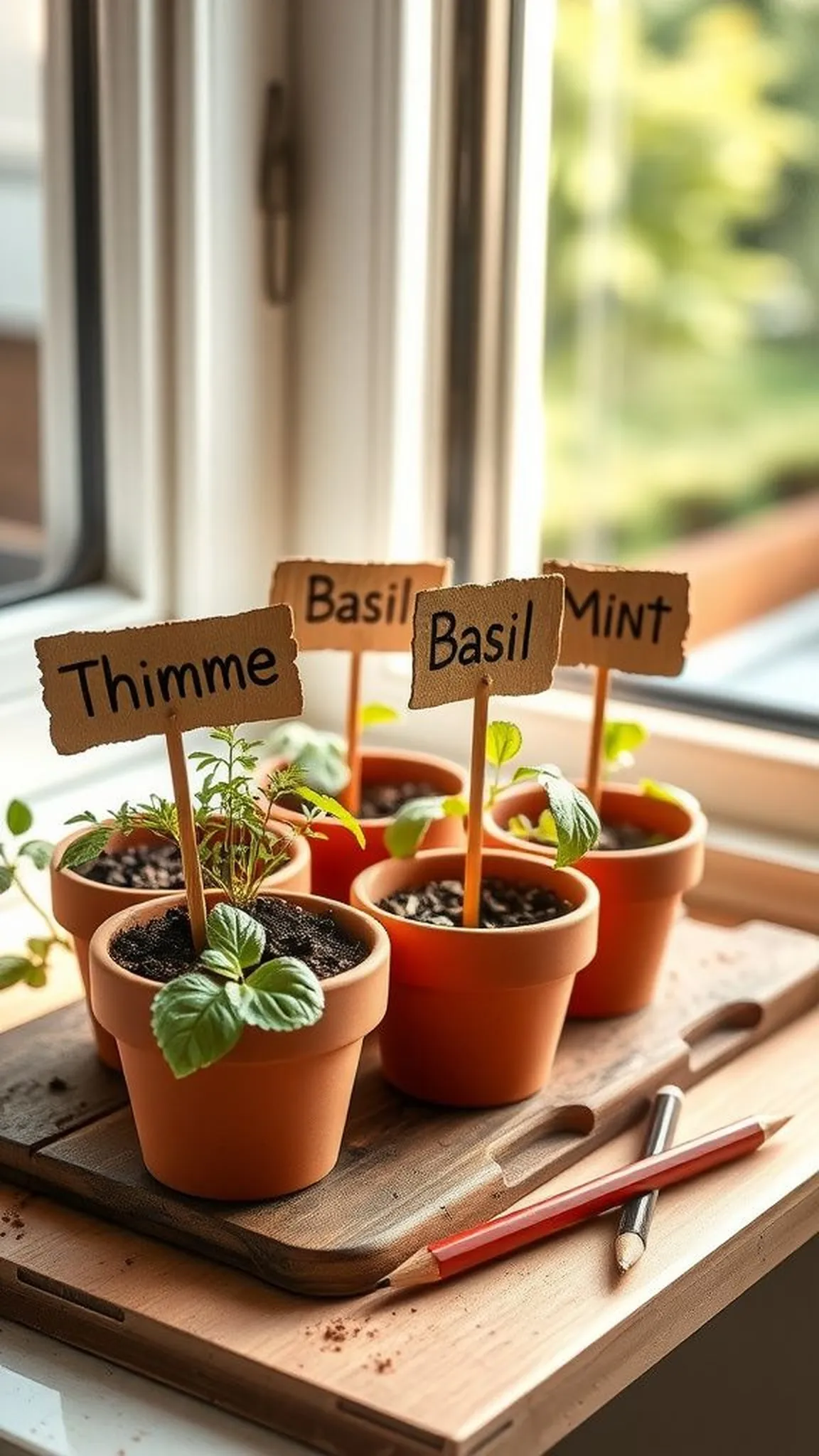 Rustic herb garden plant markers for pots