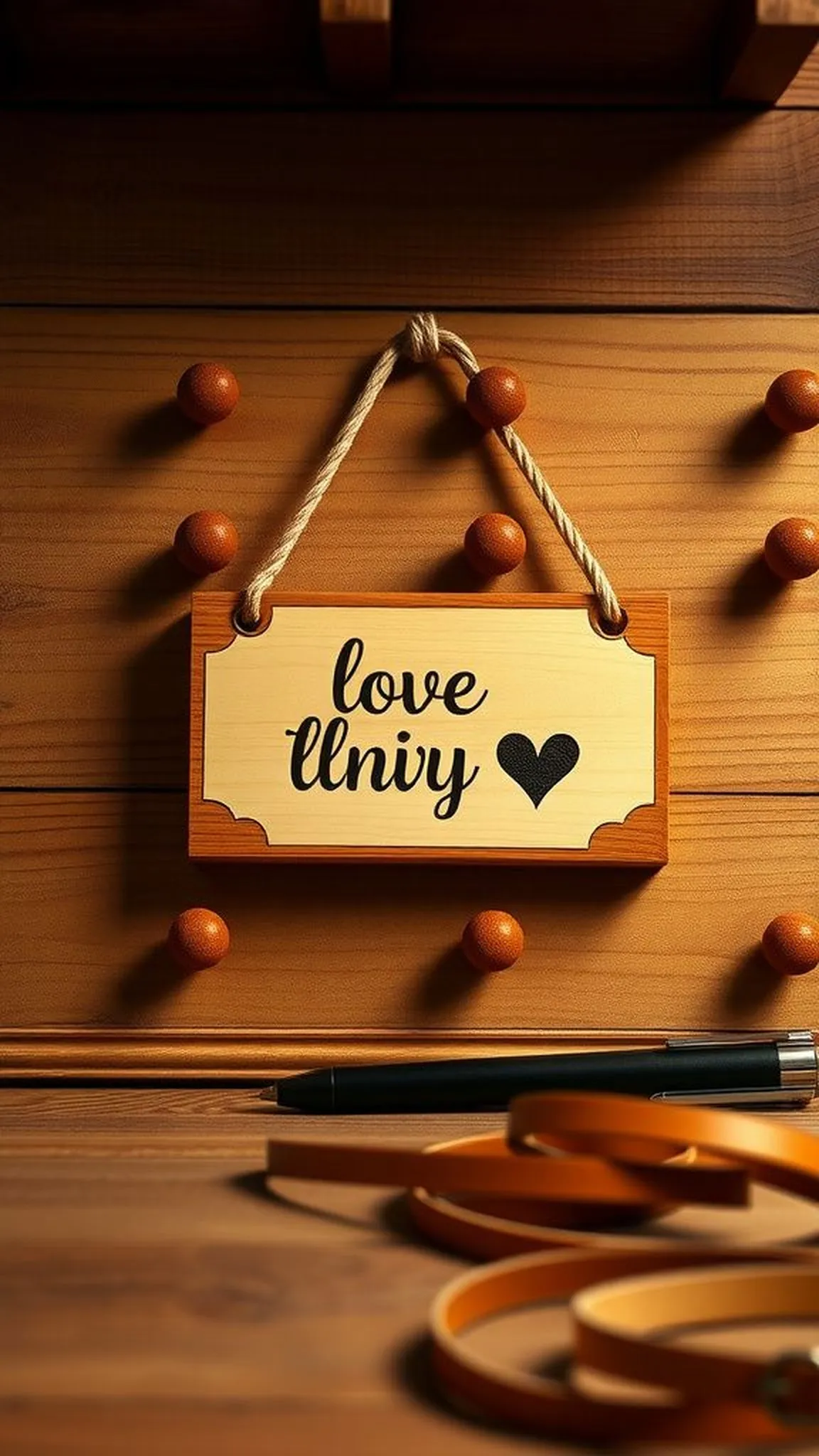 Small hanging sign with short burned phrase