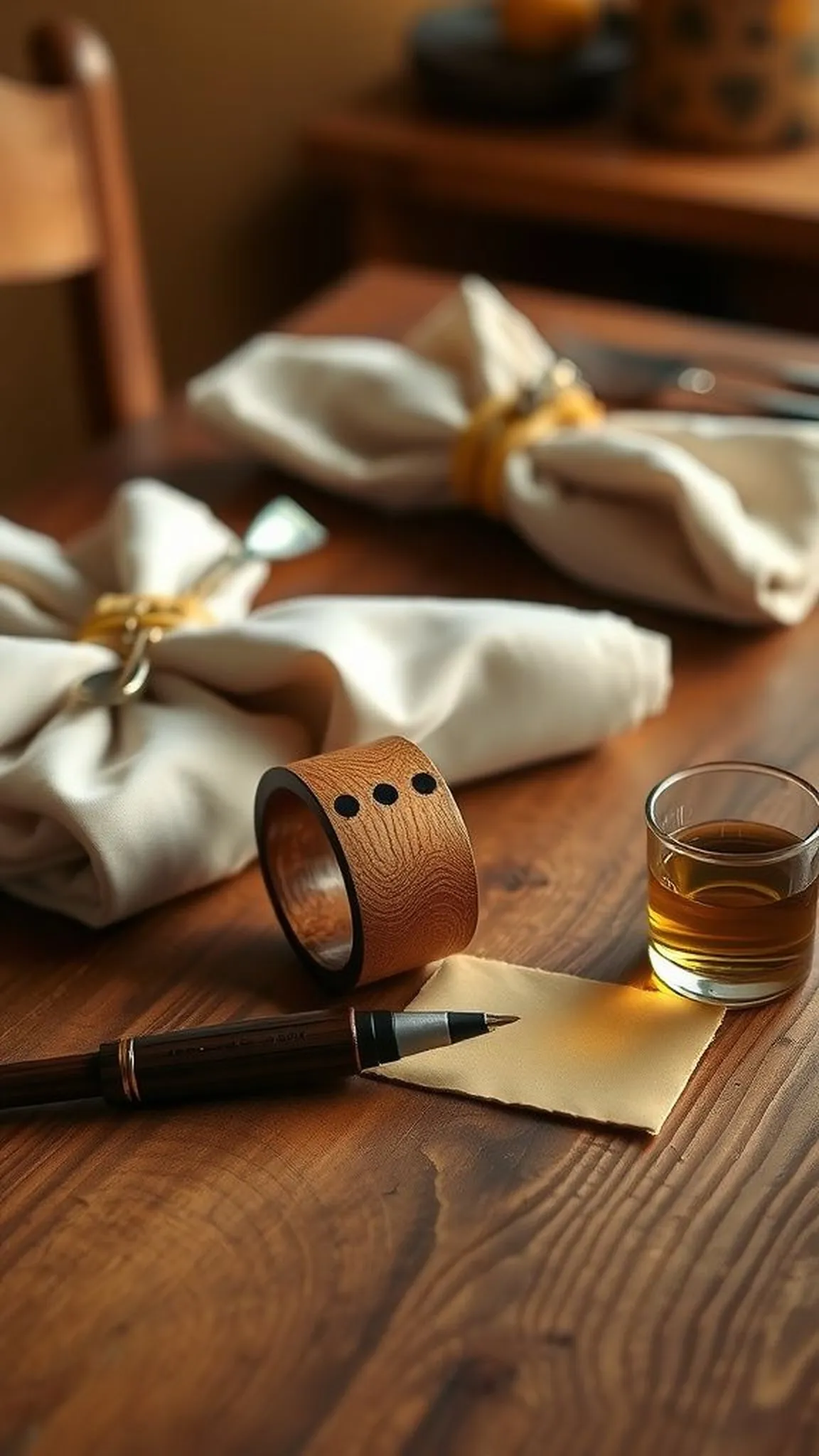 Small wooden napkin rings with burned borders