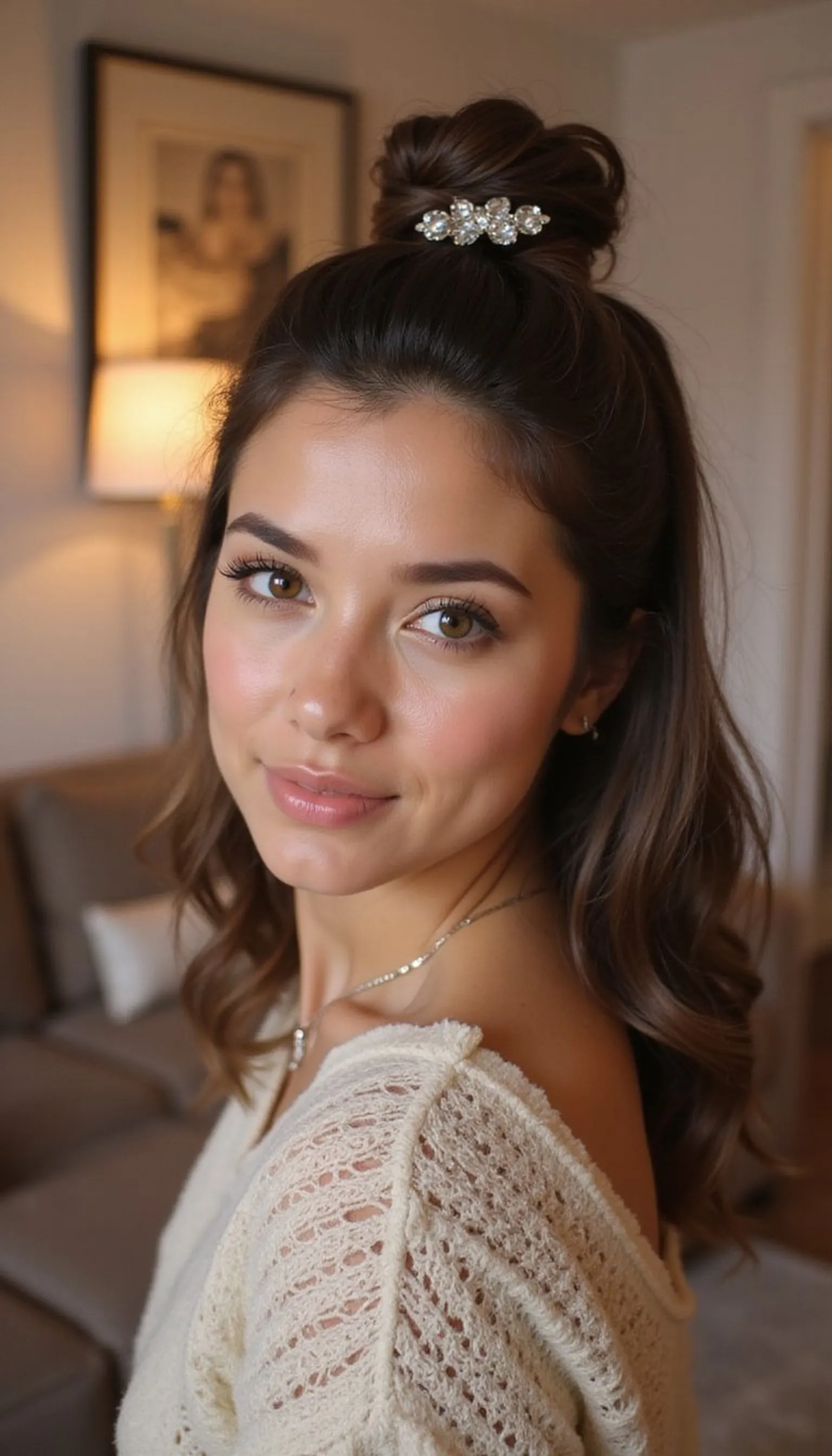 Half-Up Twisted Knot With Decorative Barrette