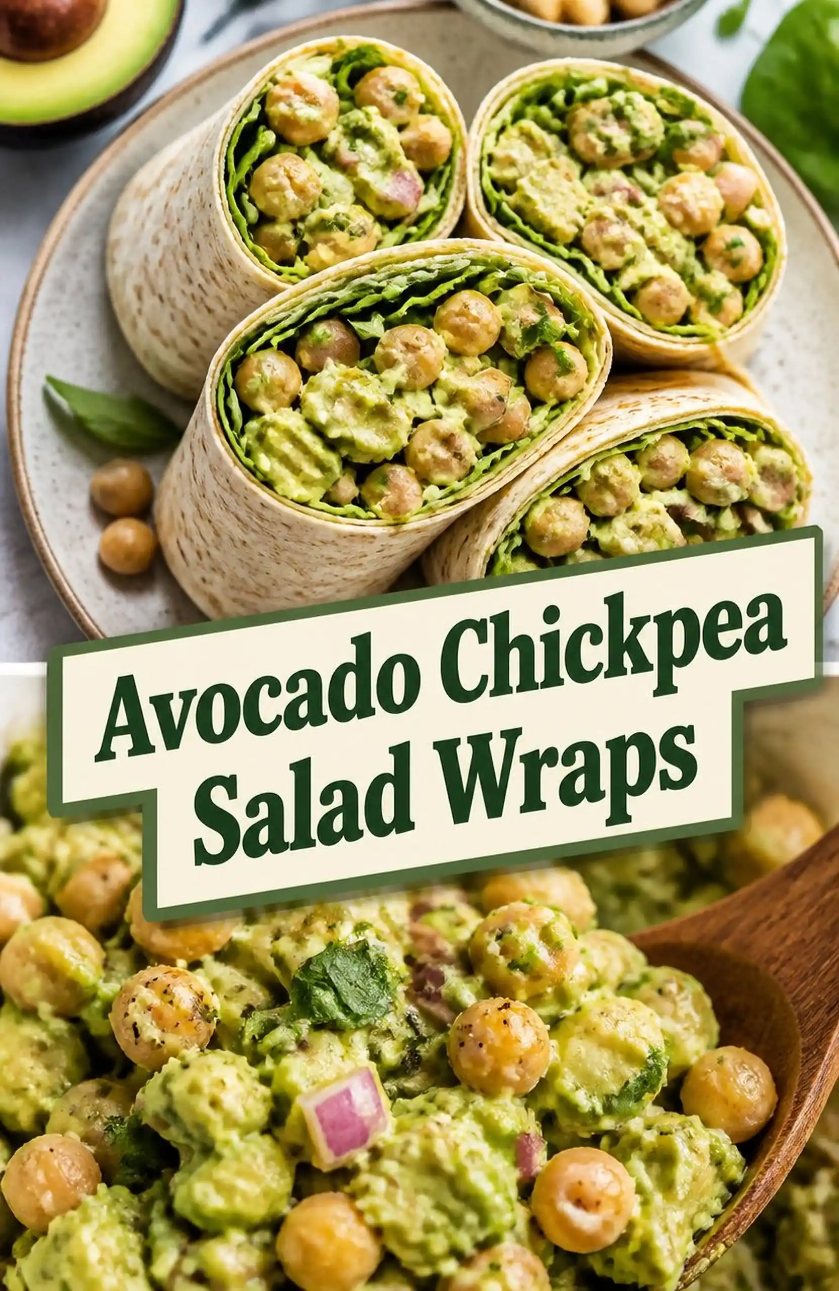 Avocado Chickpea Salad Wraps - close-up of the finished dish
