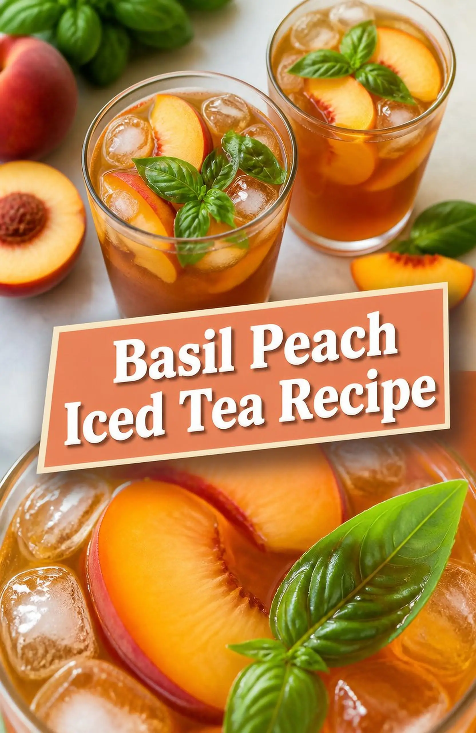 Basil Peach Iced Tea Recipe - close-up of the finished dish
