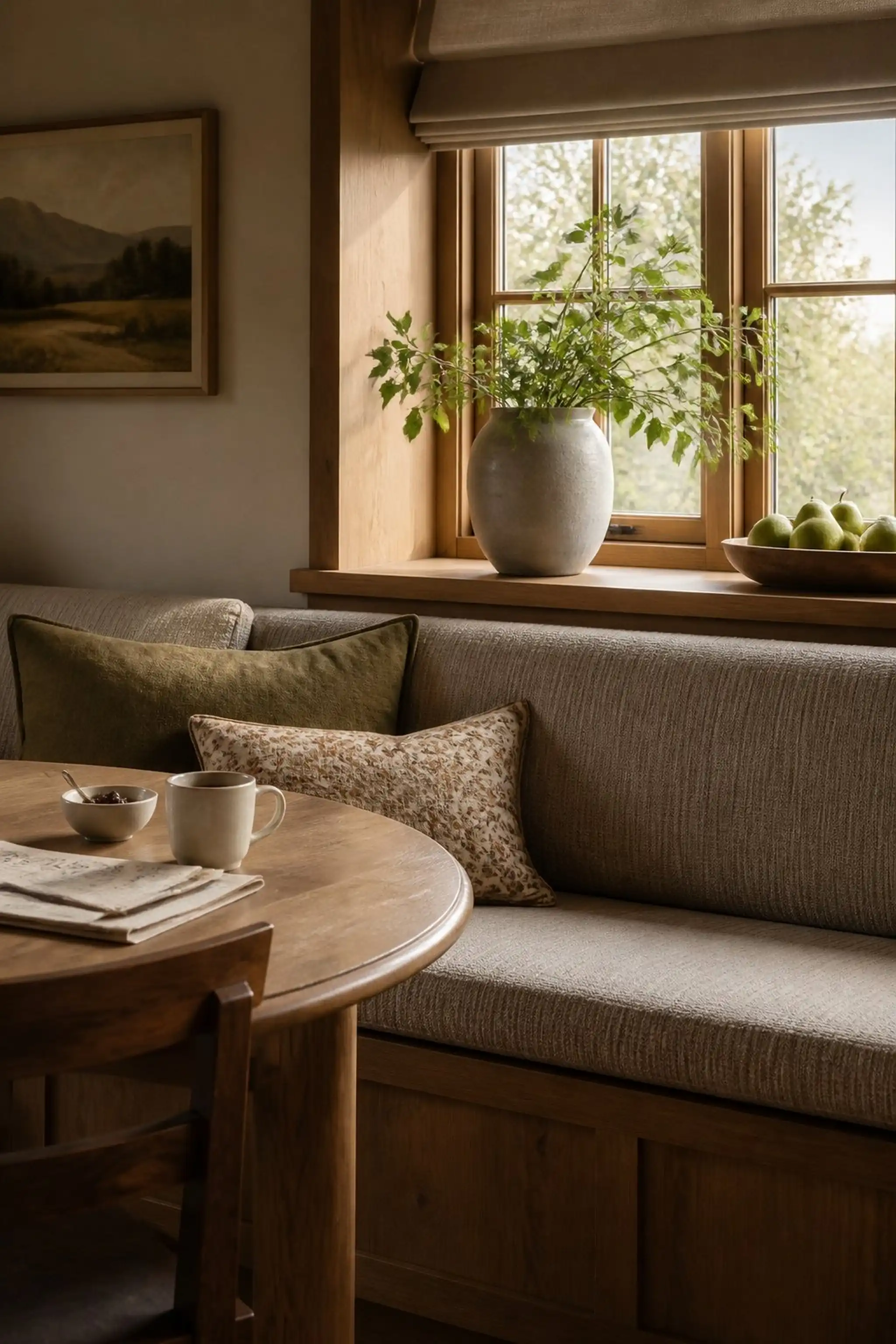 Built-in bench seating maximizes cozy corners