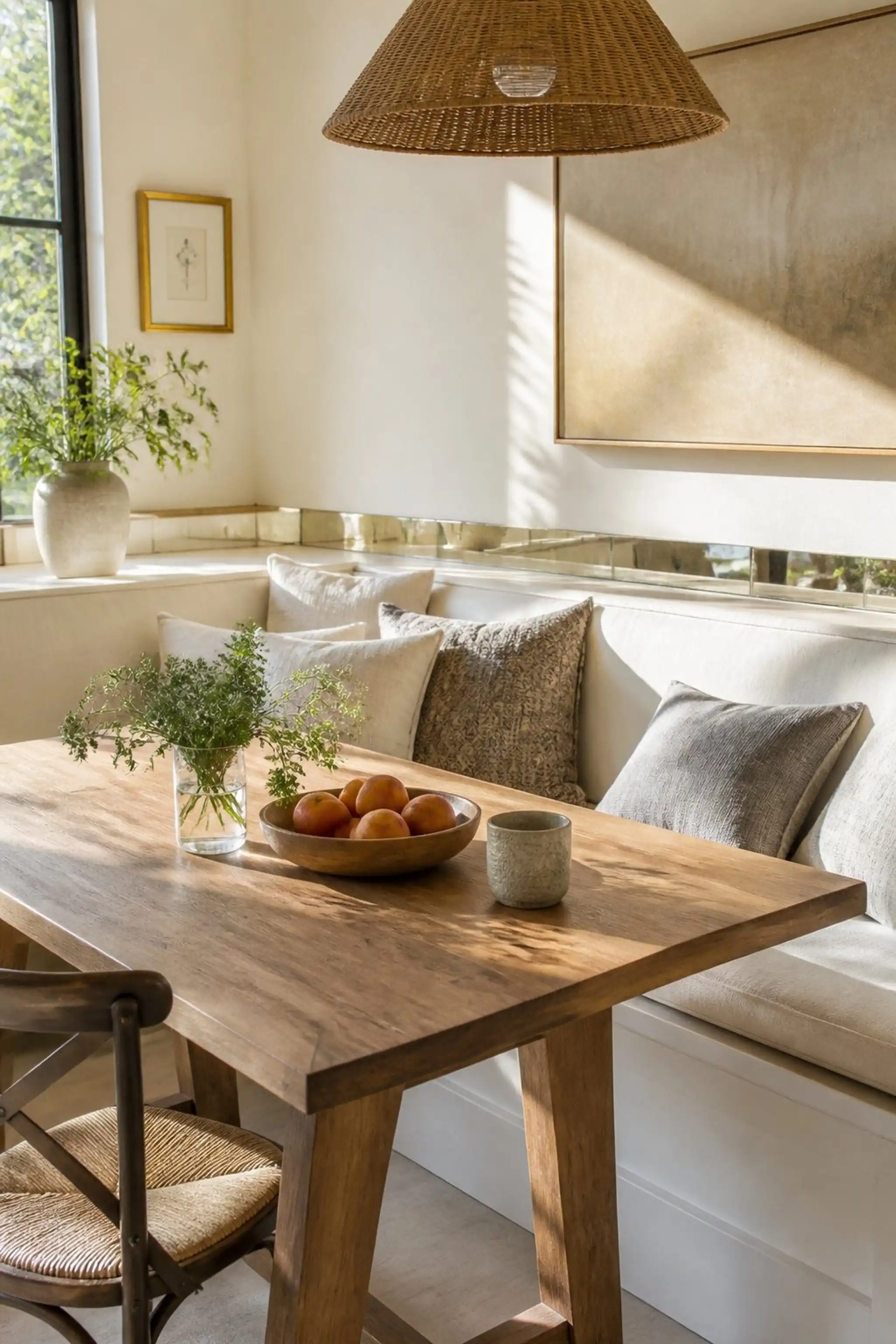 Glass backsplash adds sleek light reflection
