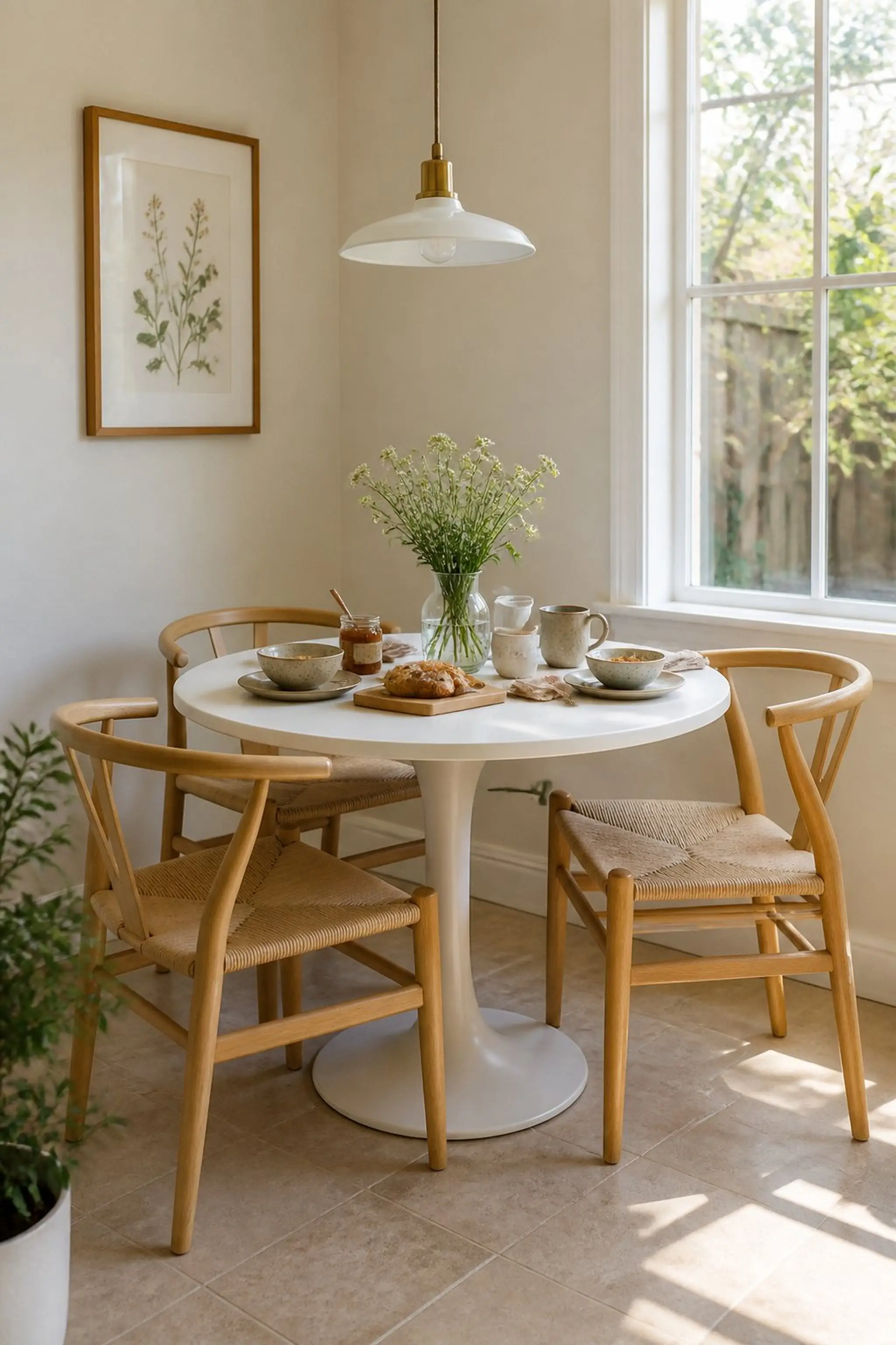 How a round pedestal table softens tight corner spaces