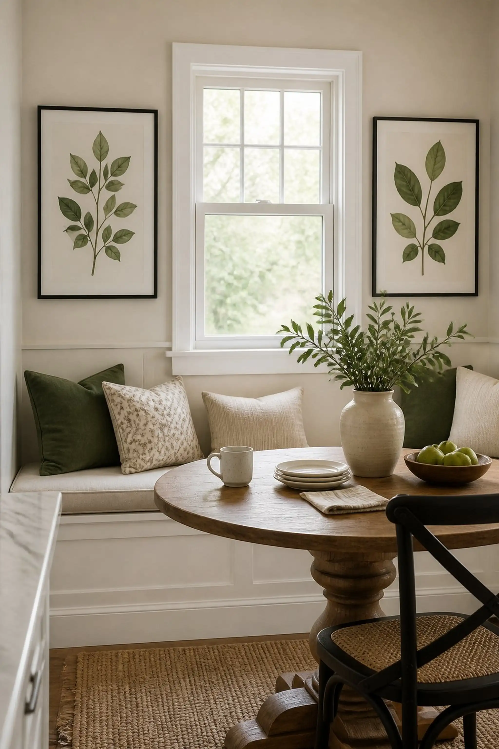 Wall art with botanical prints adds natural interest